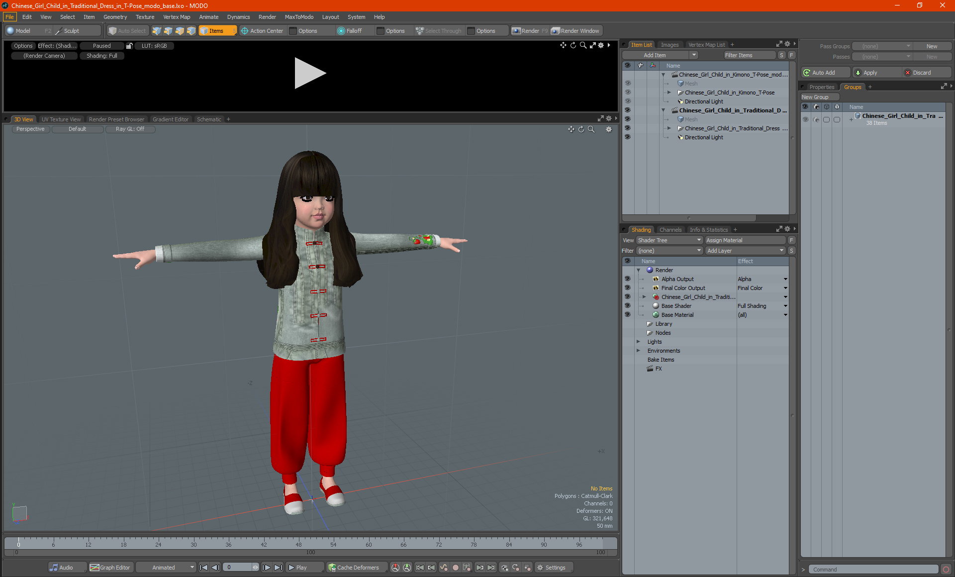 Chinese Girl Child in Traditional Dress in T-Pose 3D model