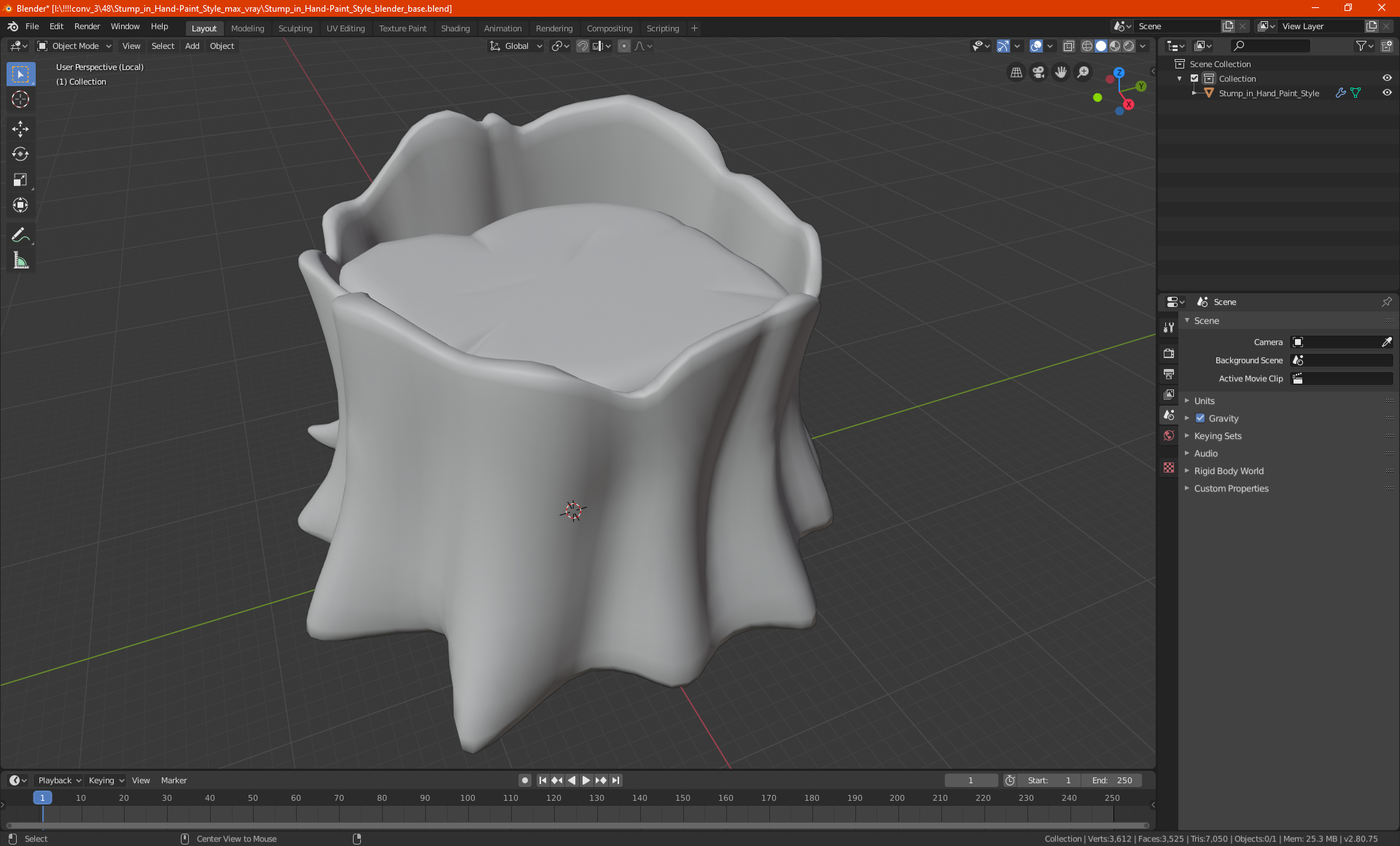 3D model Stump in Hand-Paint Style