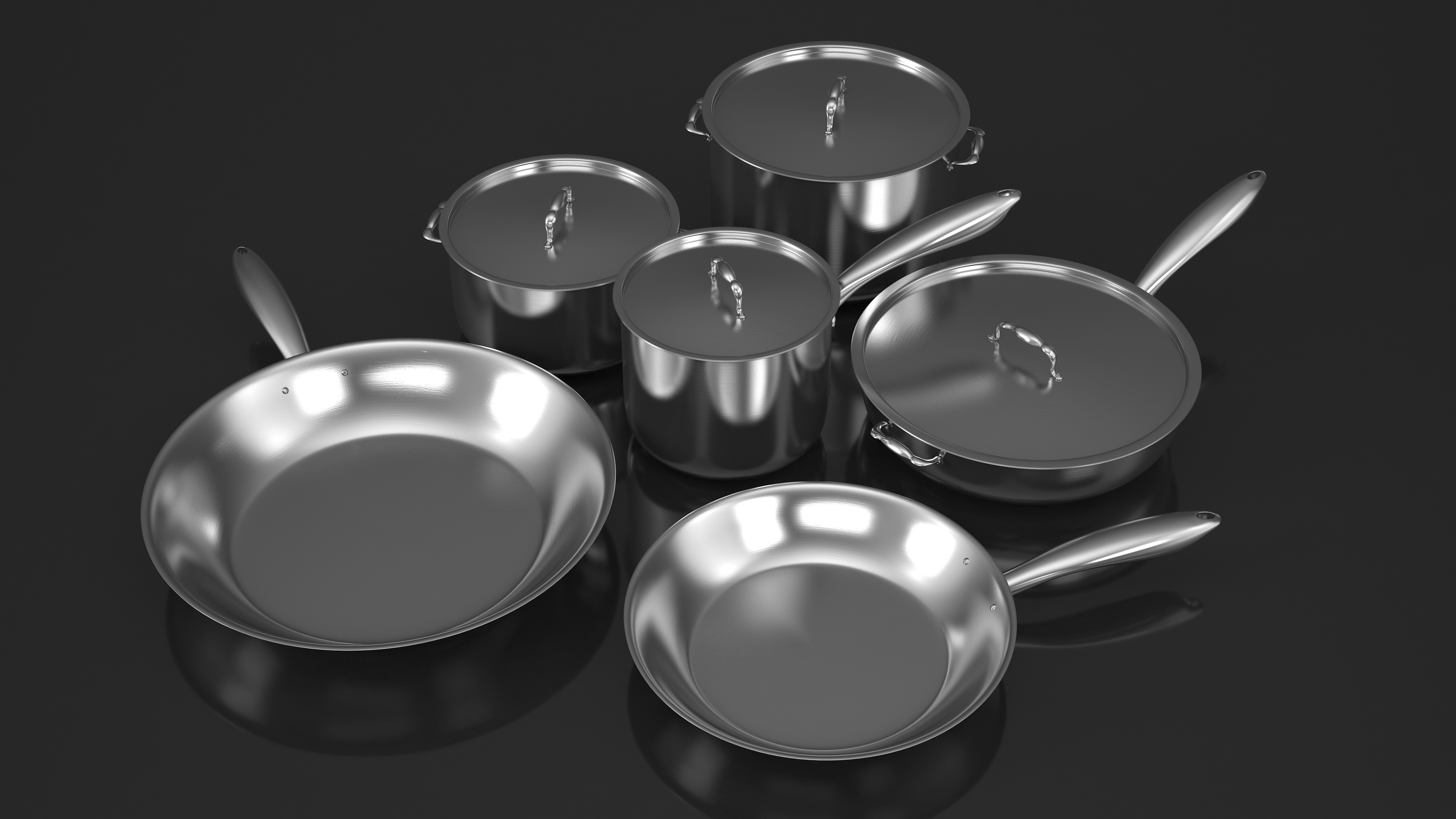 3D Stainless Kitchen Pot Set 6 piece model