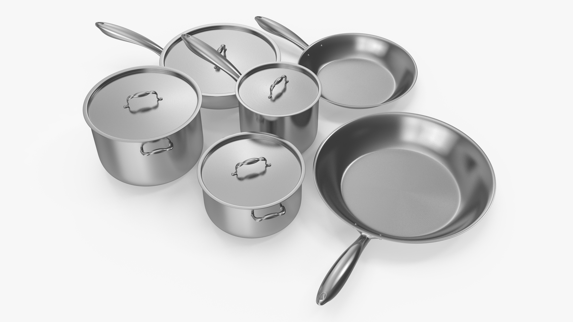 3D Stainless Kitchen Pot Set 6 piece model