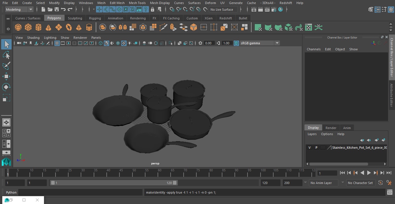 3D Stainless Kitchen Pot Set 6 piece model