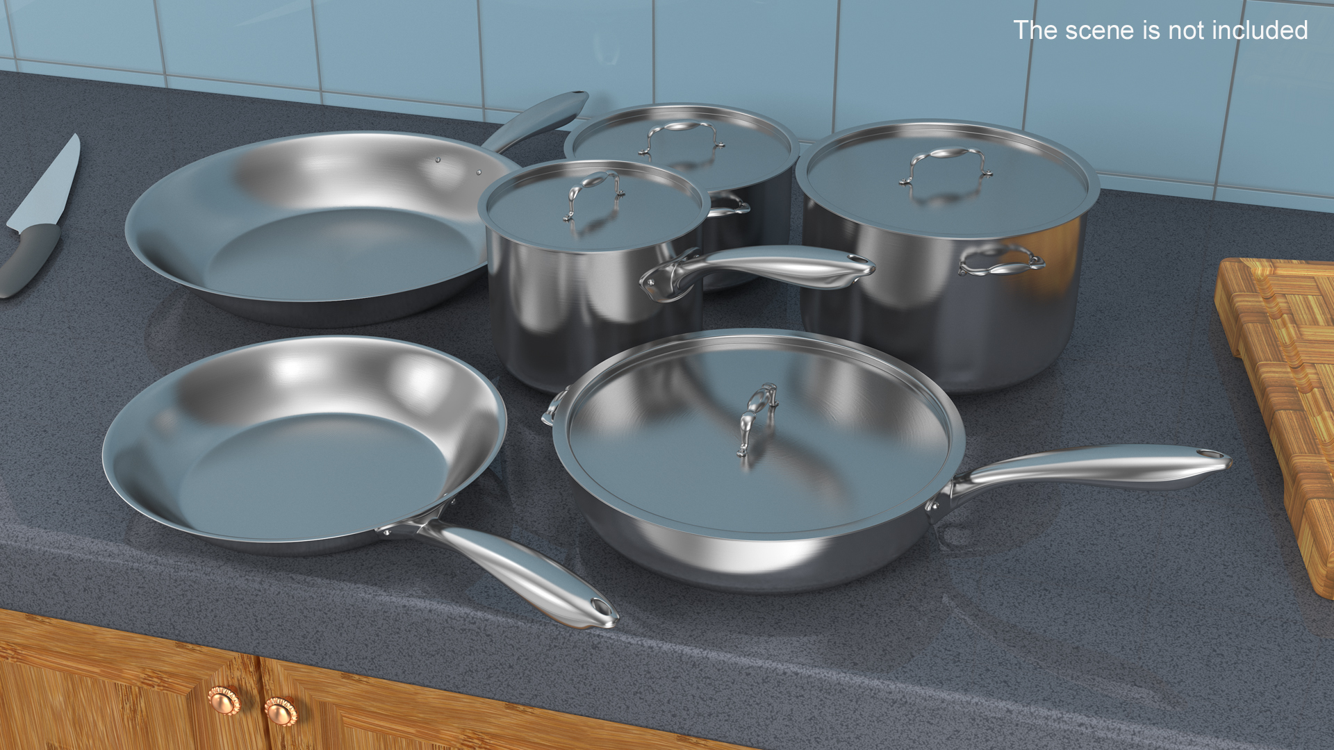 3D Stainless Kitchen Pot Set 6 piece model