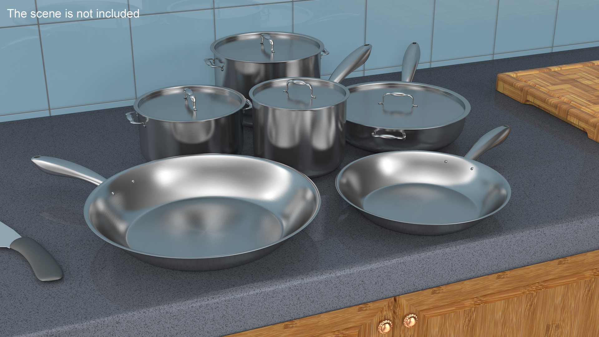 3D Stainless Kitchen Pot Set 6 piece model