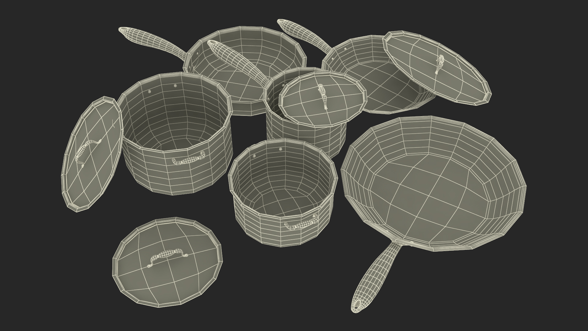 3D Stainless Kitchen Pot Set 6 piece model