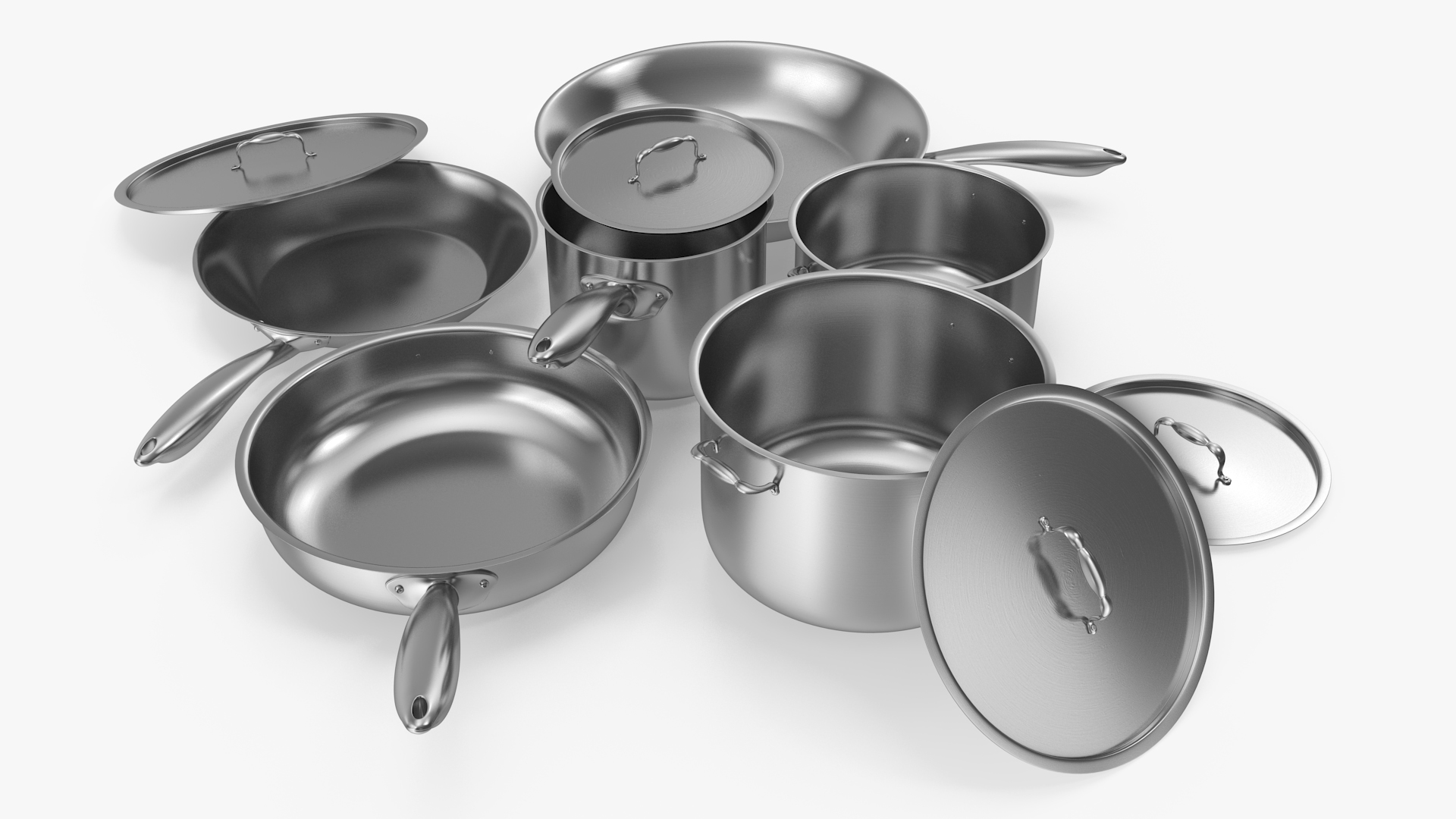 3D Stainless Kitchen Pot Set 6 piece model