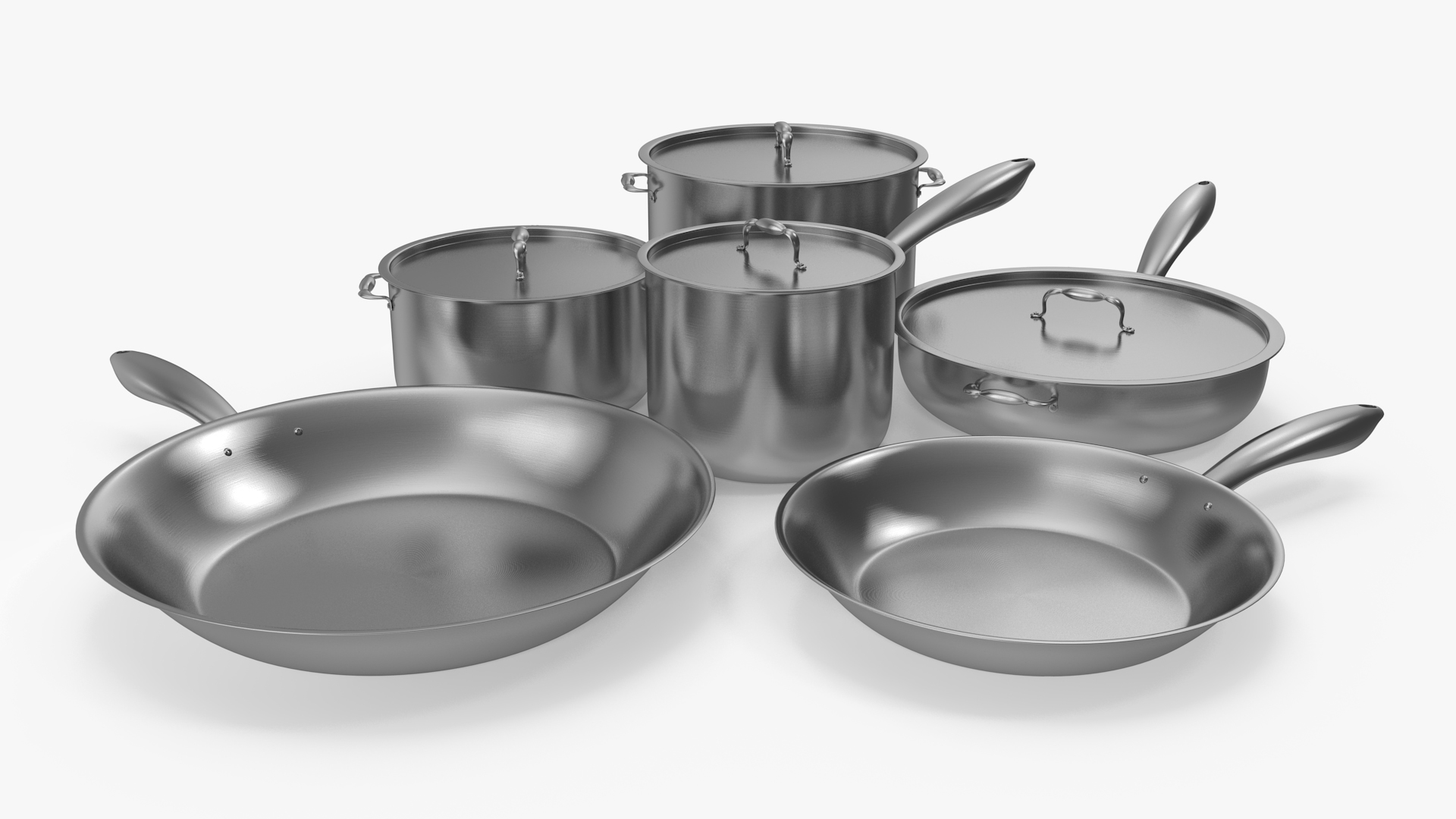 3D Stainless Kitchen Pot Set 6 piece model