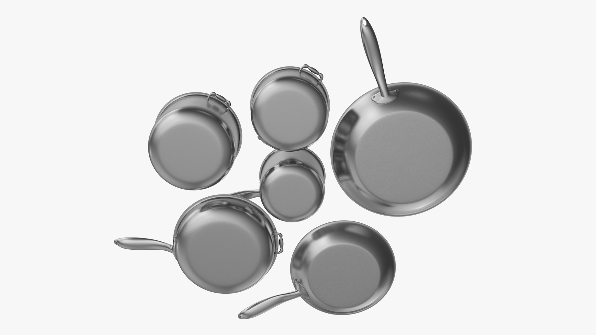 3D Stainless Kitchen Pot Set 6 piece model