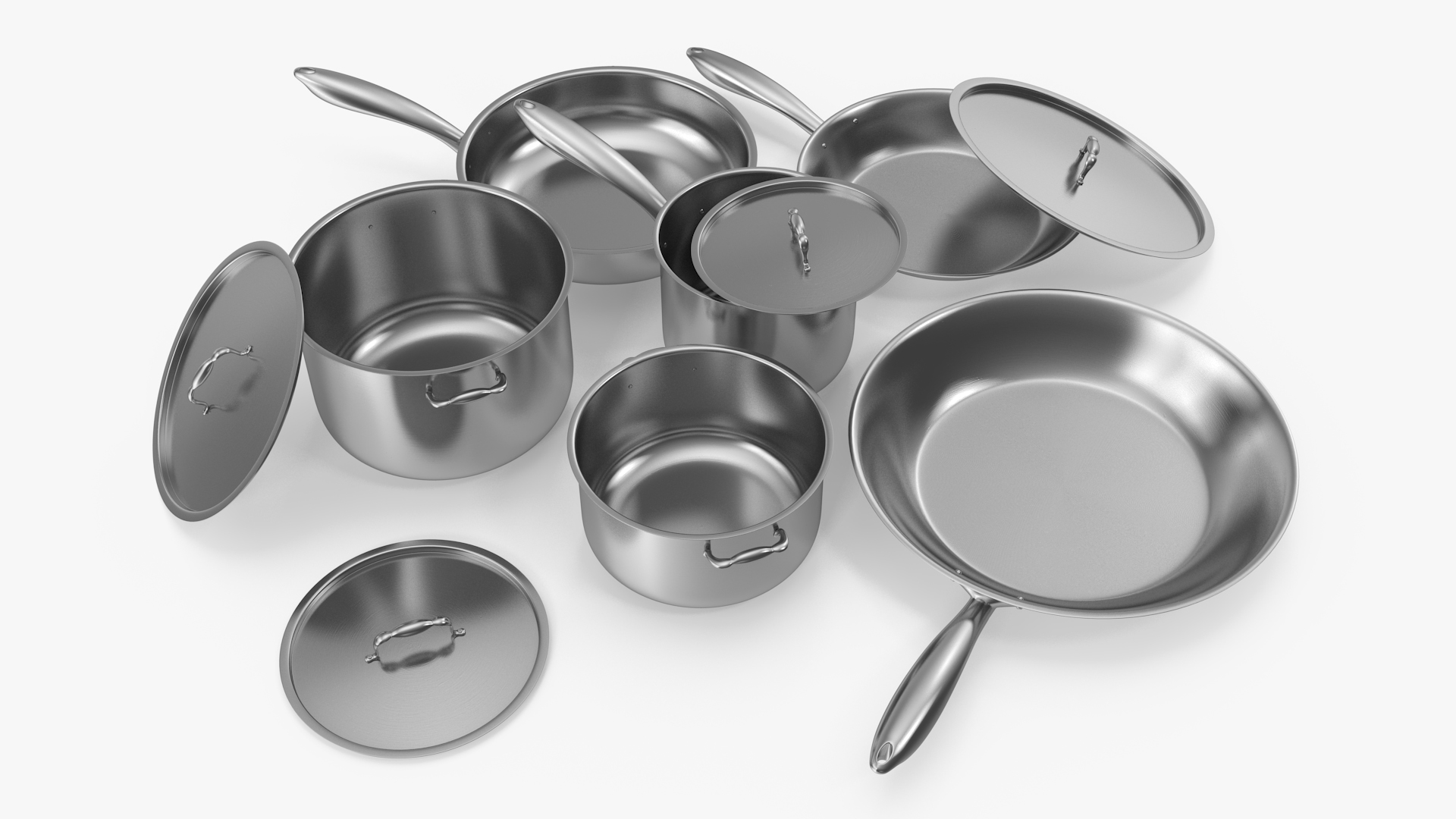 3D Stainless Kitchen Pot Set 6 piece model