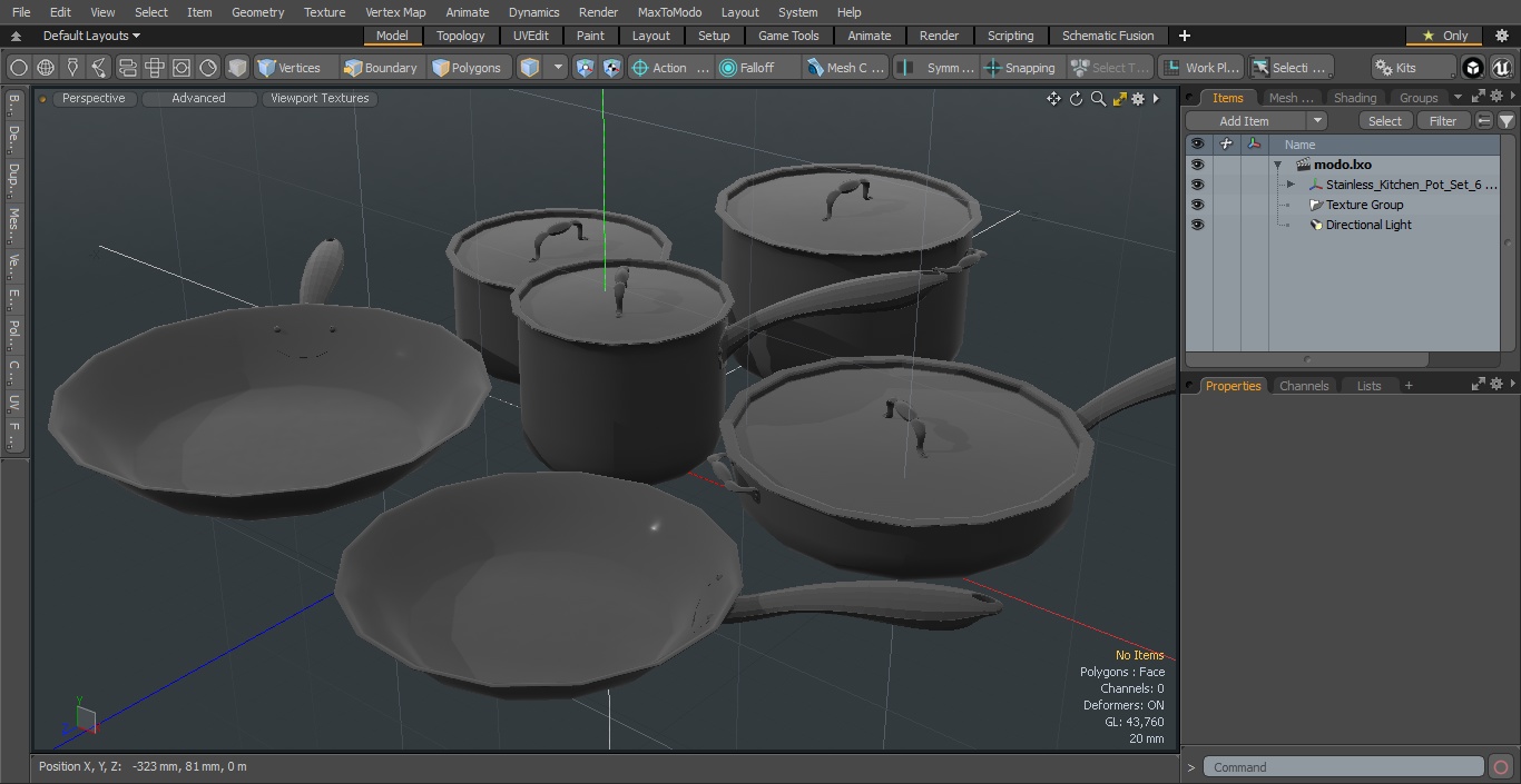 3D Stainless Kitchen Pot Set 6 piece model