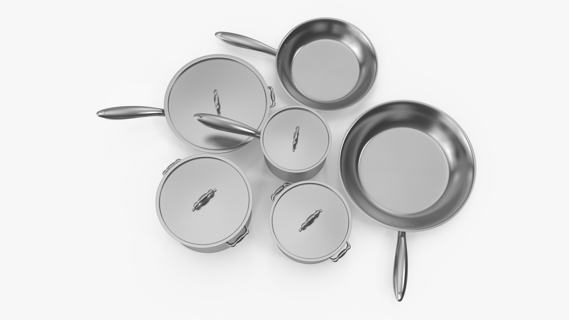 3D Stainless Kitchen Pot Set 6 piece model