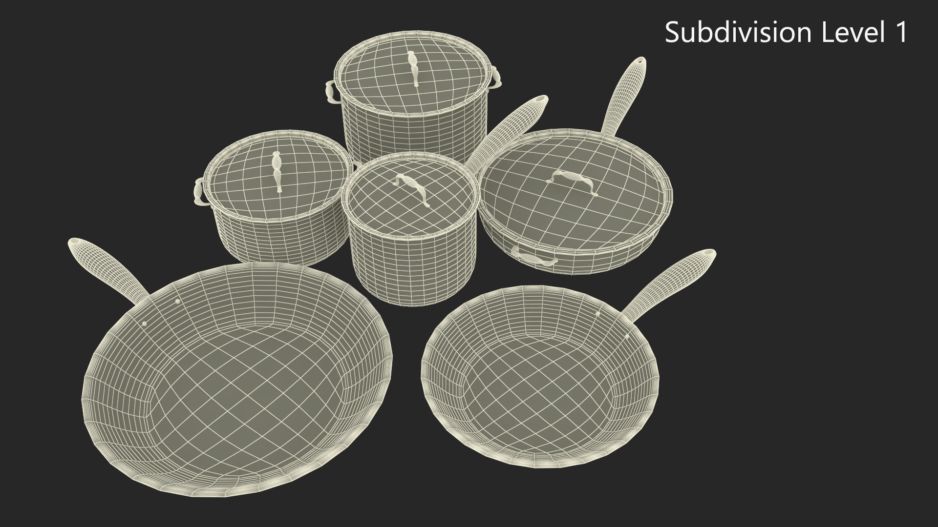 3D Stainless Kitchen Pot Set 6 piece model