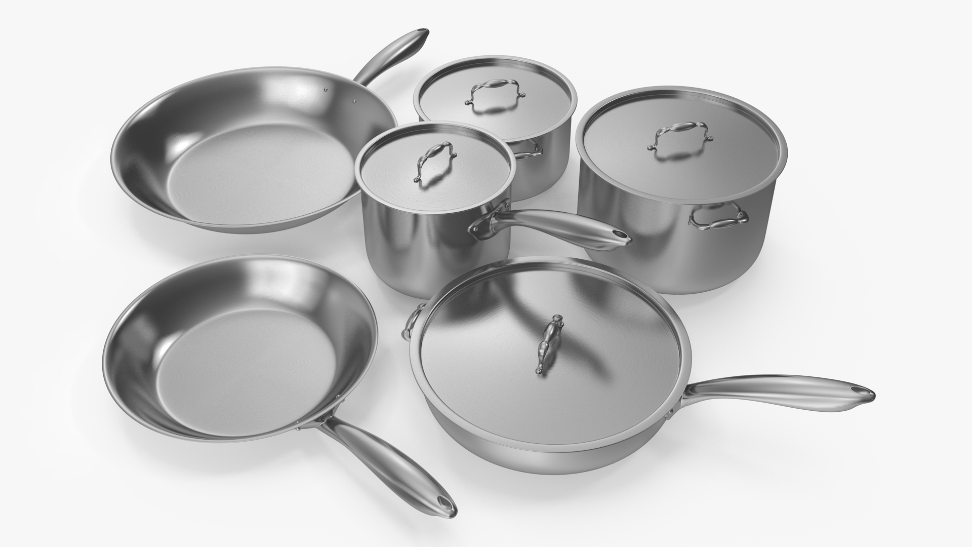 3D Stainless Kitchen Pot Set 6 piece model