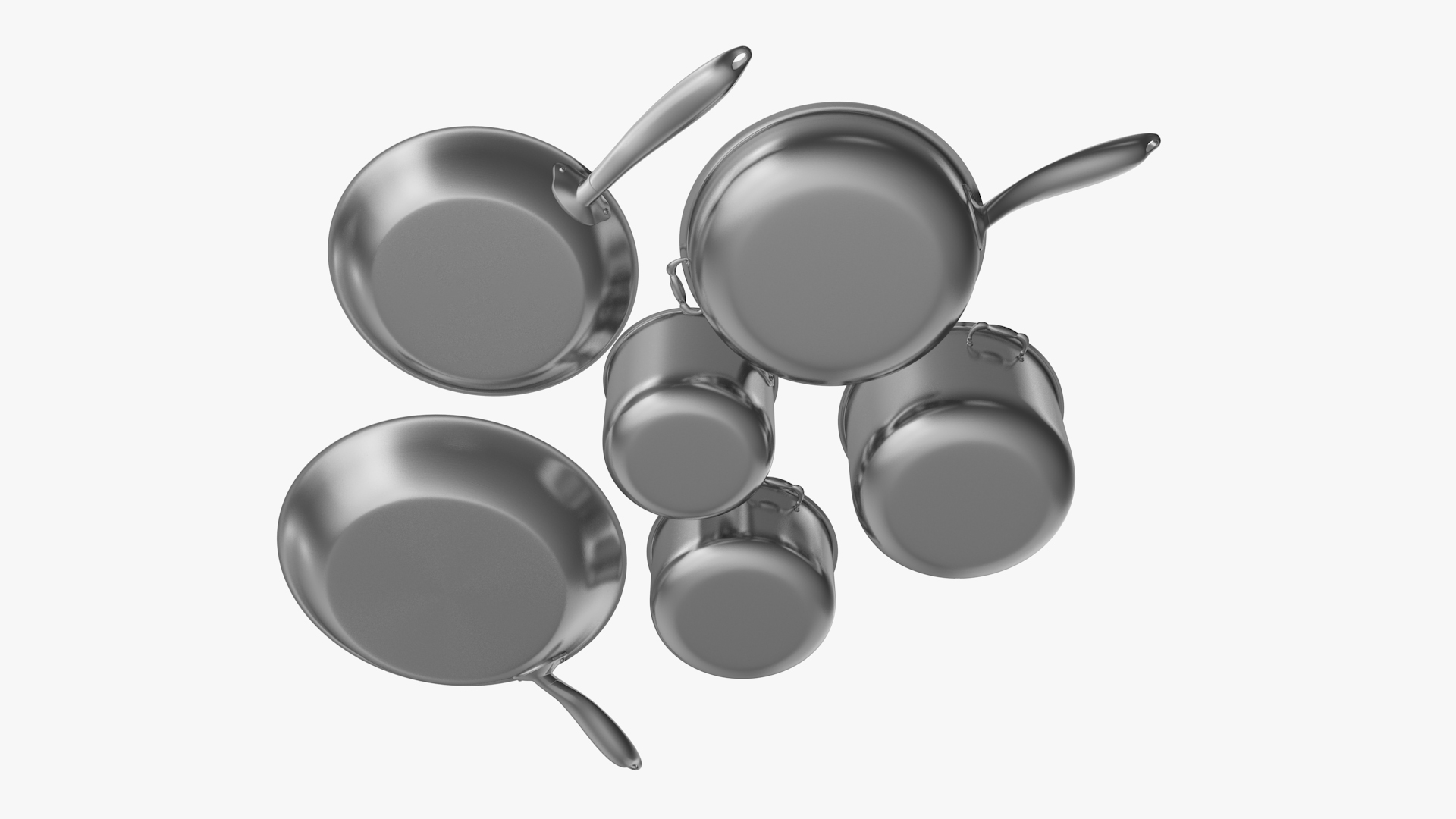 3D Stainless Kitchen Pot Set 6 piece model