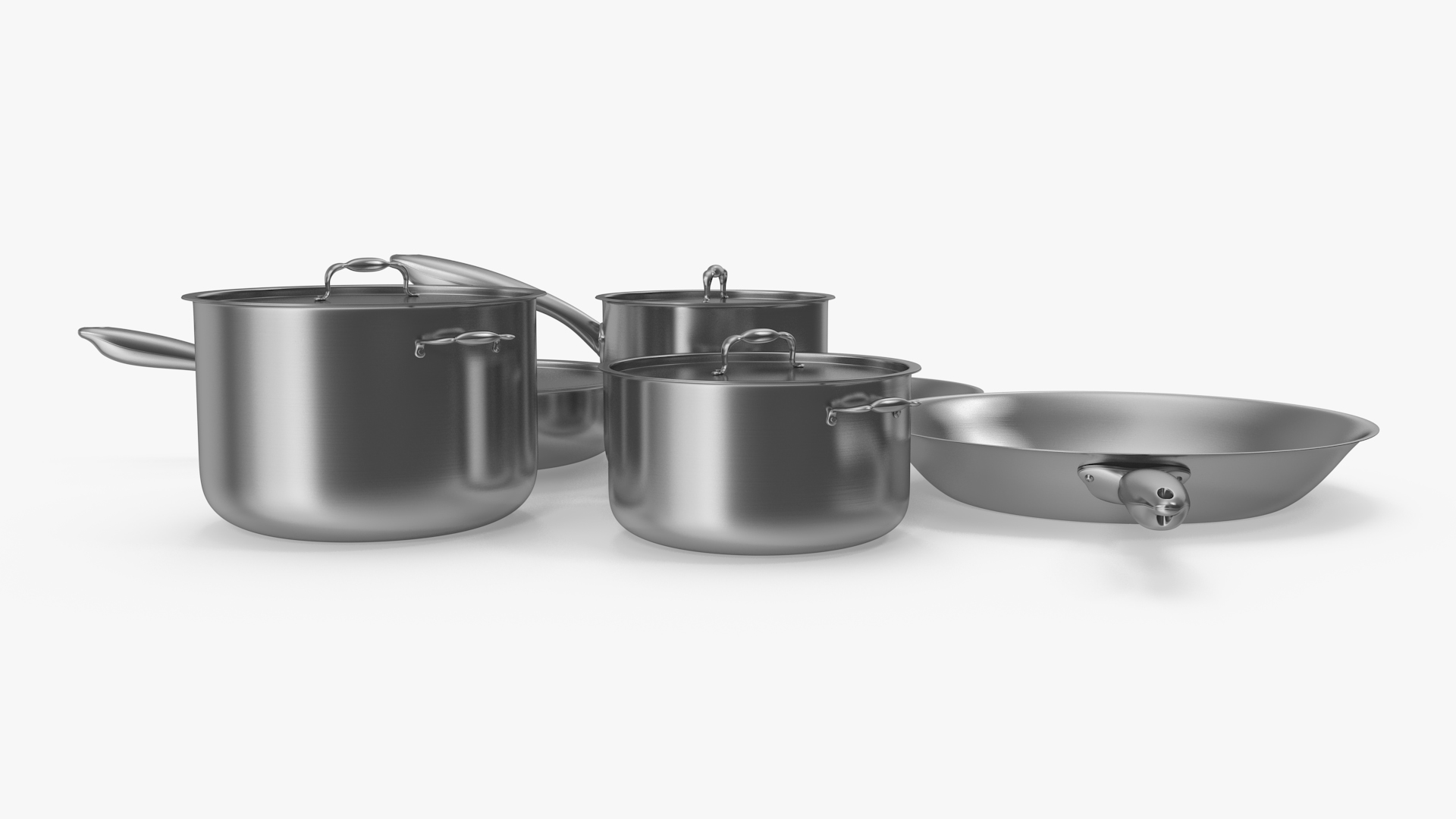 3D Stainless Kitchen Pot Set 6 piece model