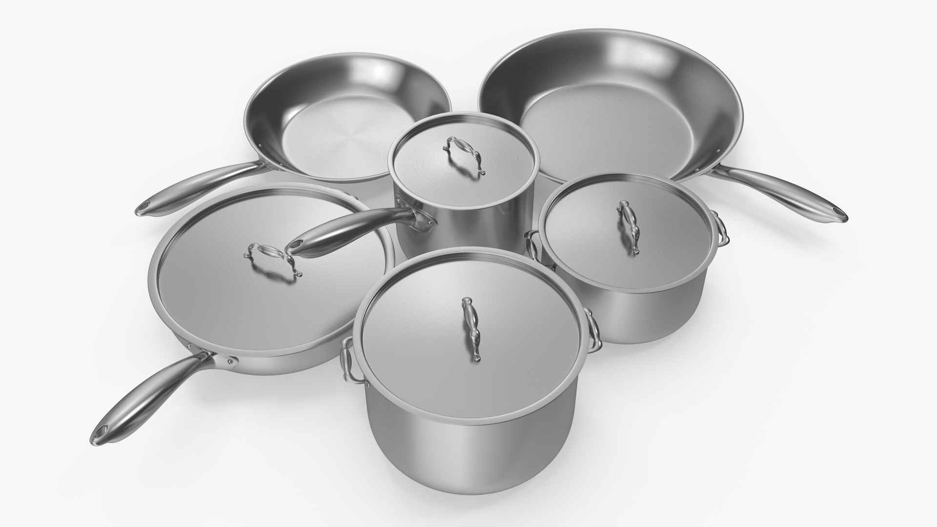 3D Stainless Kitchen Pot Set 6 piece model