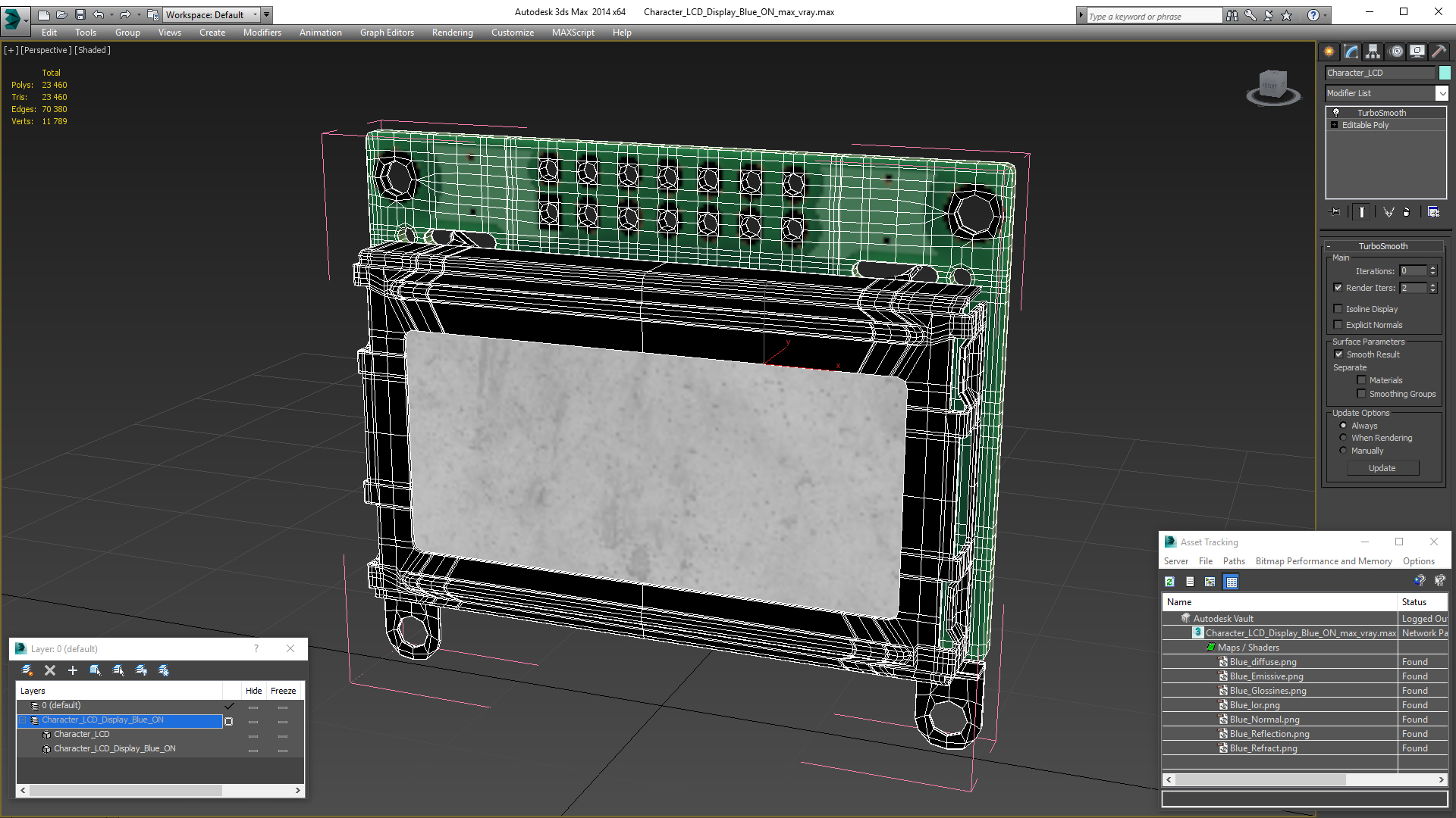Character LCD Display Blue ON 3D model