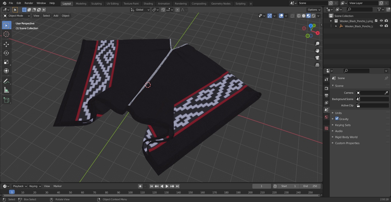 3D model Woolen Black Poncho Lying
