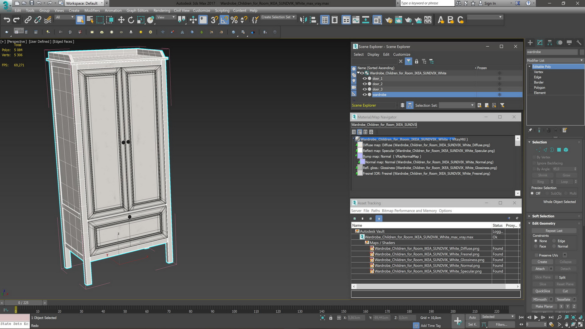 3D model Wardrobe Children for Room IKEA SUNDVIK White
