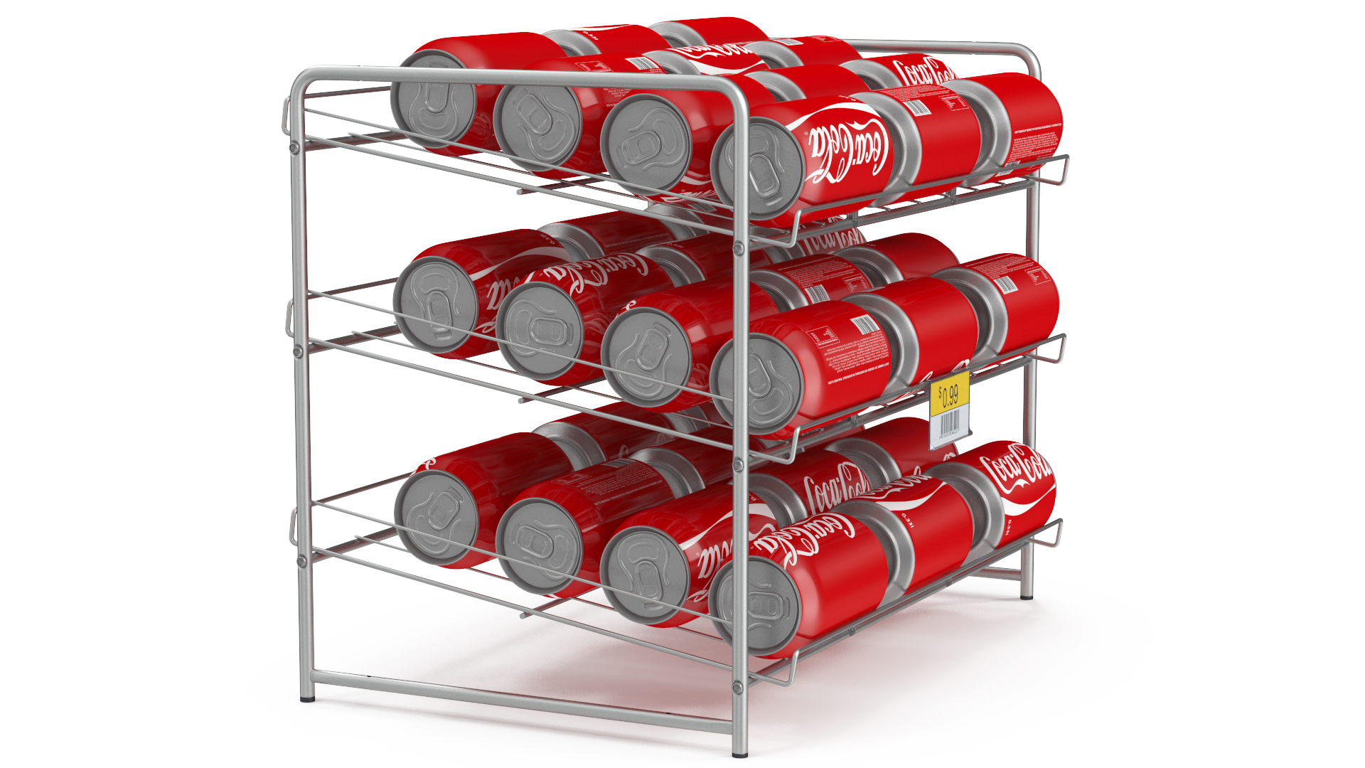 Soda Can Rack Dispenser with Cola Cans and Price Tag 3D