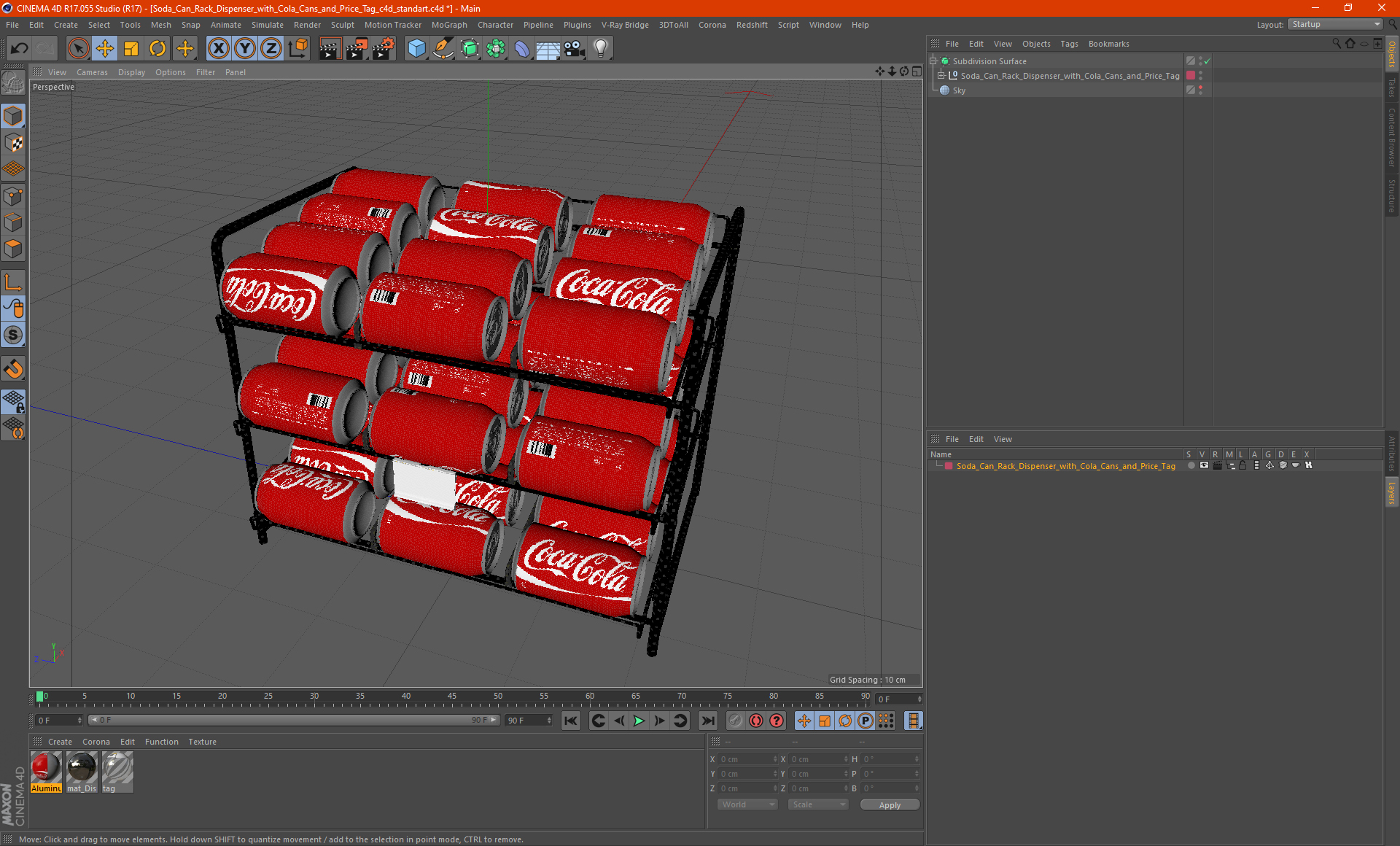 Soda Can Rack Dispenser with Cola Cans and Price Tag 3D