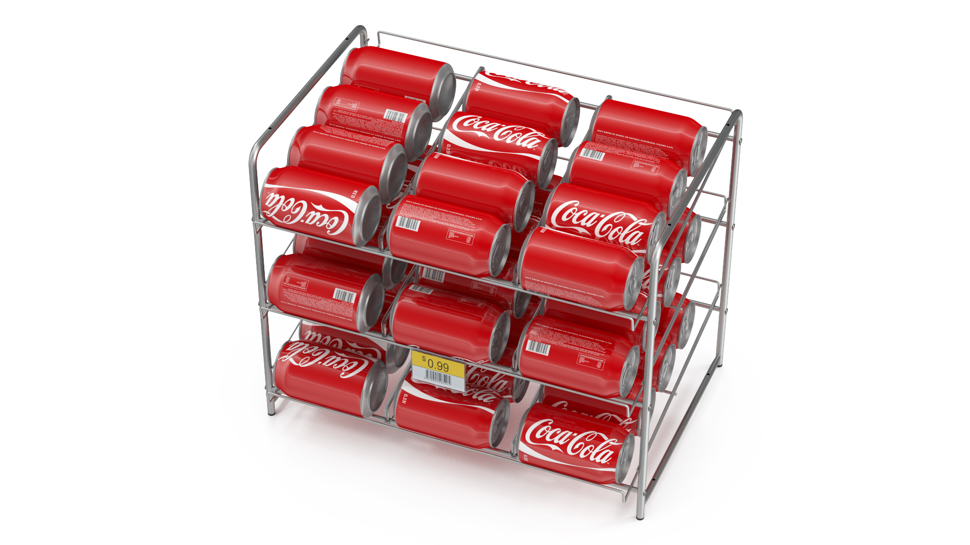 Soda Can Rack Dispenser with Cola Cans and Price Tag 3D