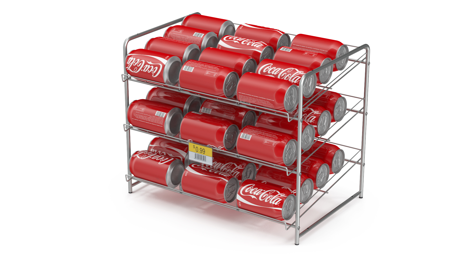 Soda Can Rack Dispenser with Cola Cans and Price Tag 3D