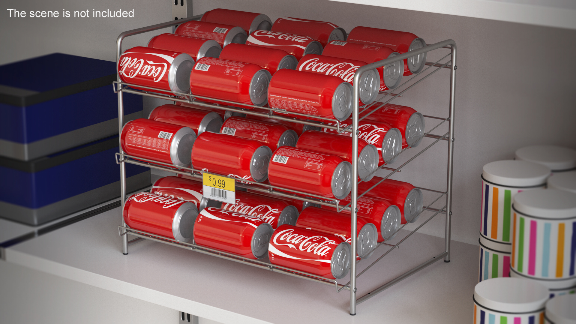 Soda Can Rack Dispenser with Cola Cans and Price Tag 3D