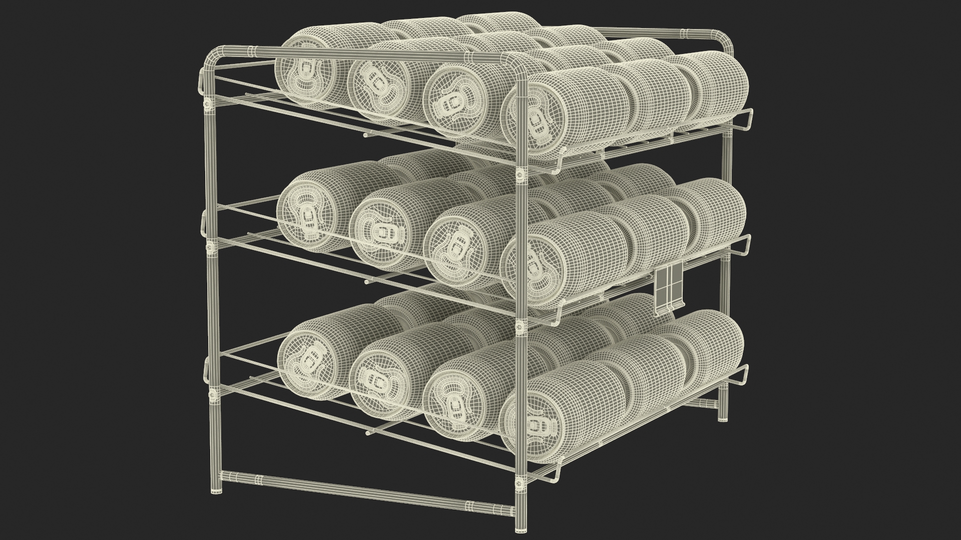 Soda Can Rack Dispenser with Cola Cans and Price Tag 3D