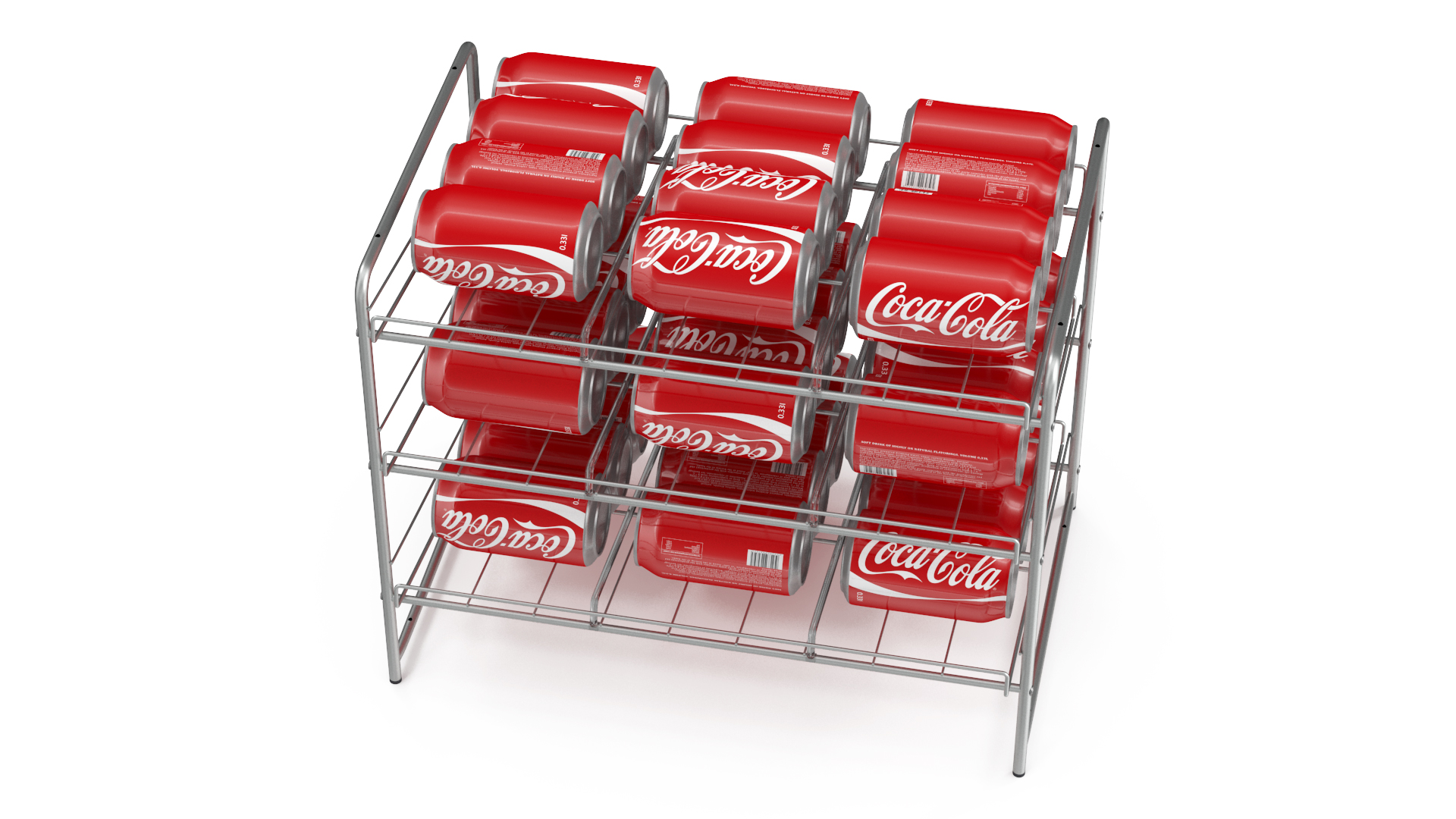Soda Can Rack Dispenser with Cola Cans and Price Tag 3D