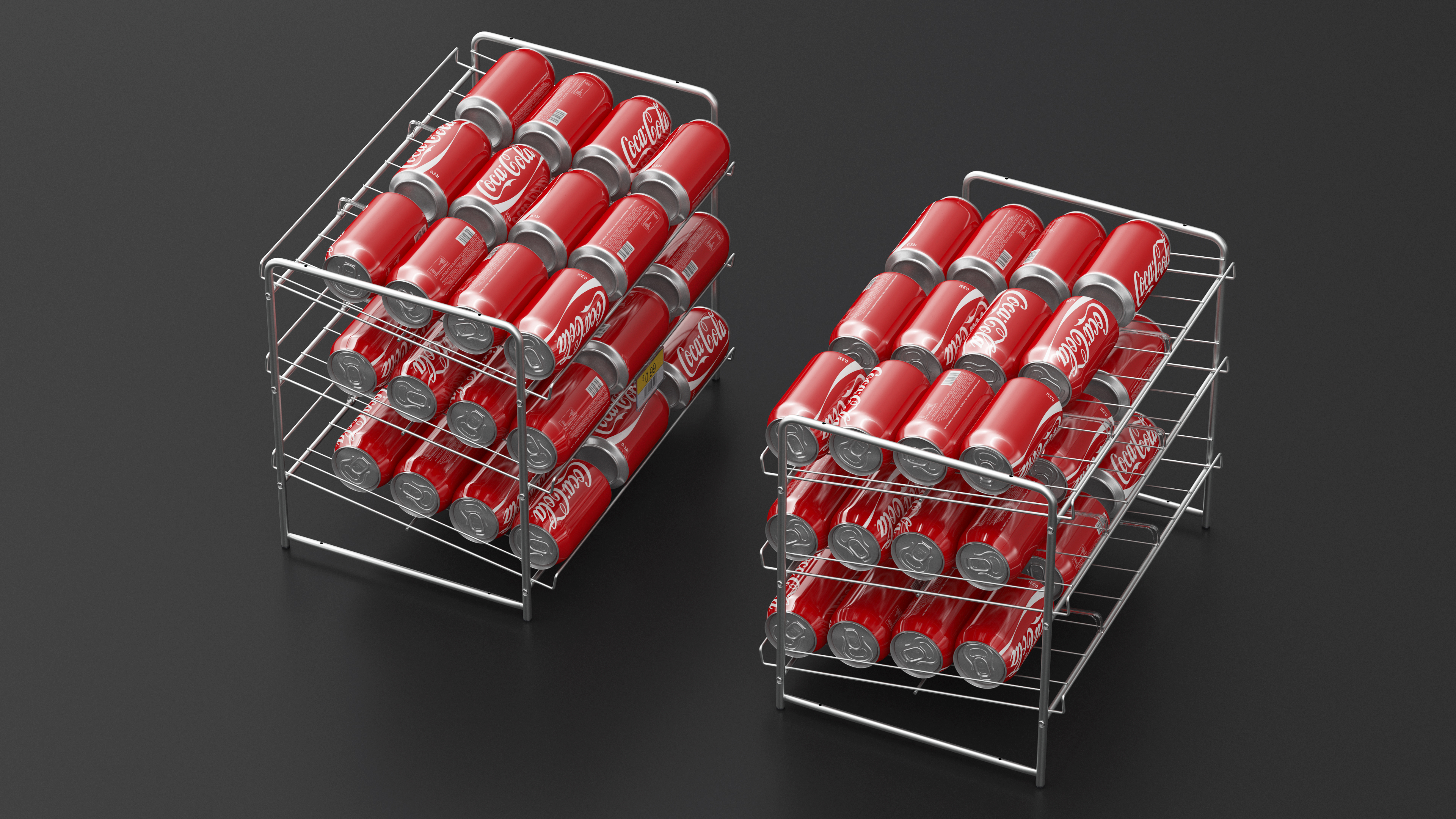 Soda Can Rack Dispenser with Cola Cans and Price Tag 3D