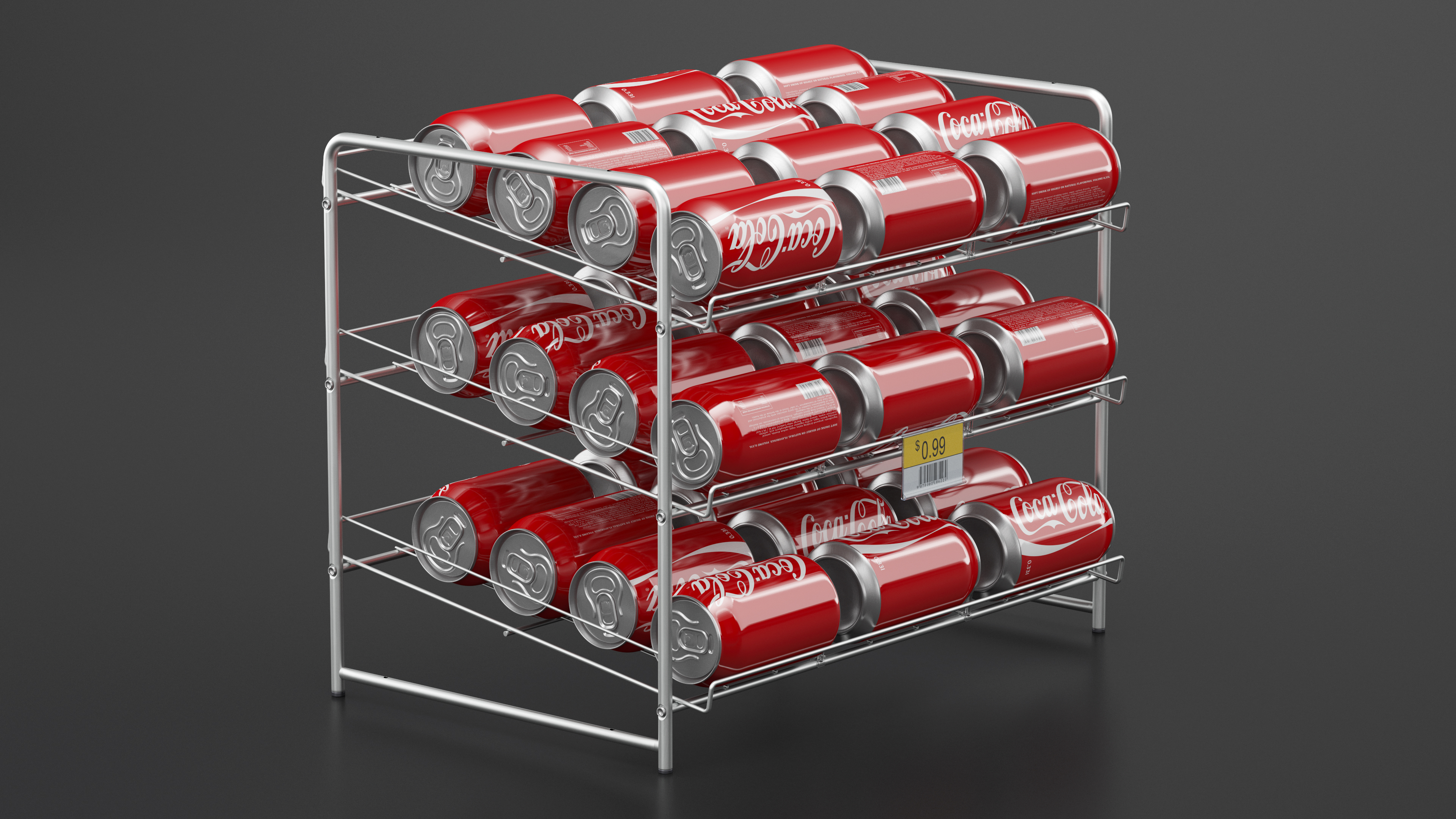 Soda Can Rack Dispenser with Cola Cans and Price Tag 3D