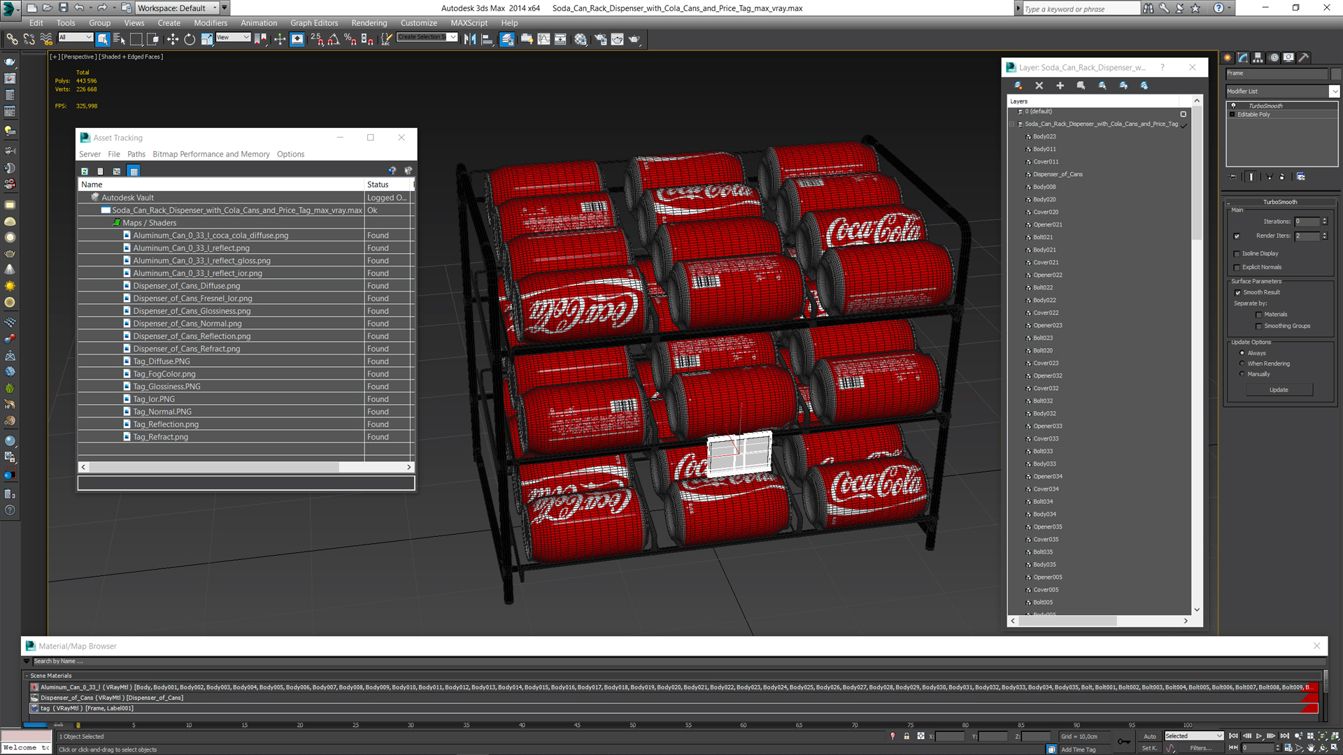 Soda Can Rack Dispenser with Cola Cans and Price Tag 3D