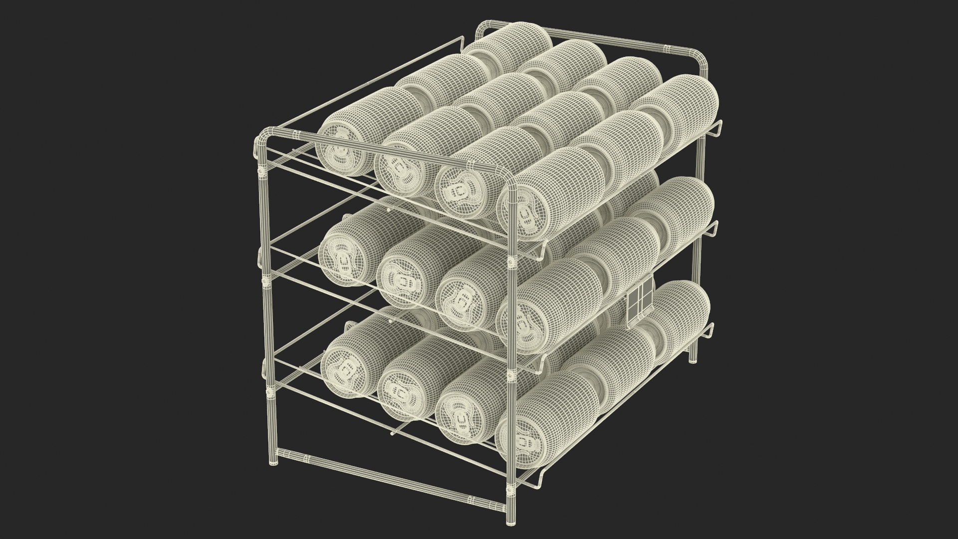 Soda Can Rack Dispenser with Cola Cans and Price Tag 3D
