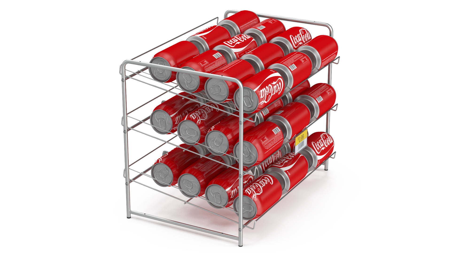 Soda Can Rack Dispenser with Cola Cans and Price Tag 3D