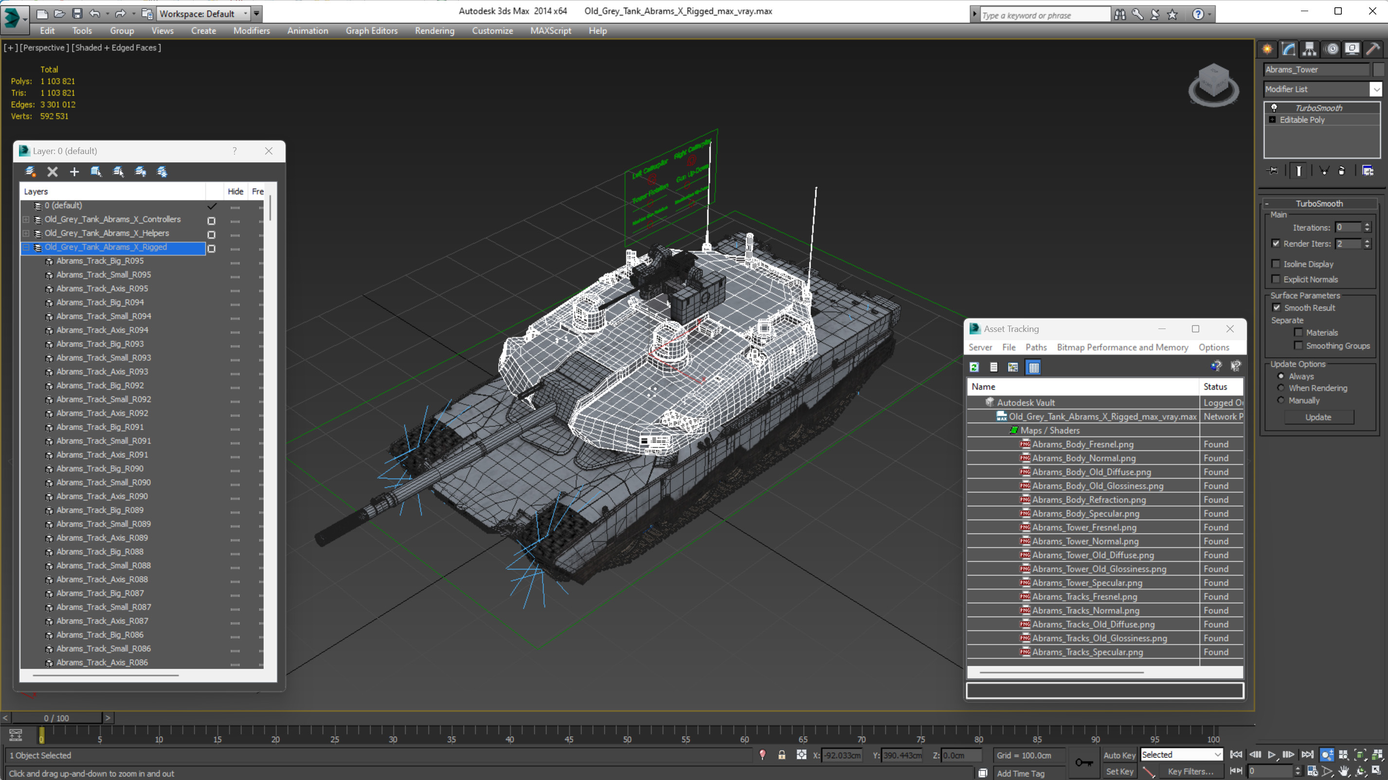 Old Grey Tank Abrams X Rigged 3D model