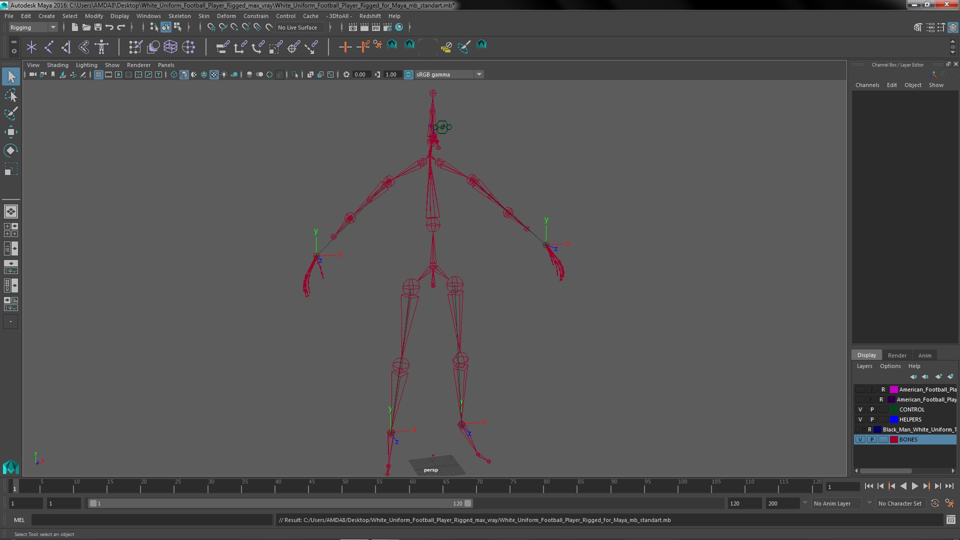 3D model White Uniform Football Player Rigged for Maya