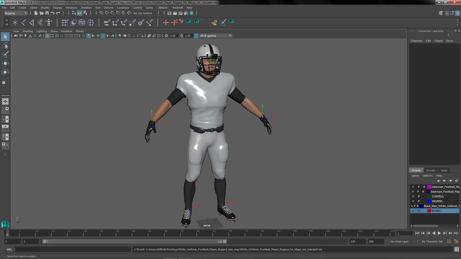 3D model White Uniform Football Player Rigged for Maya