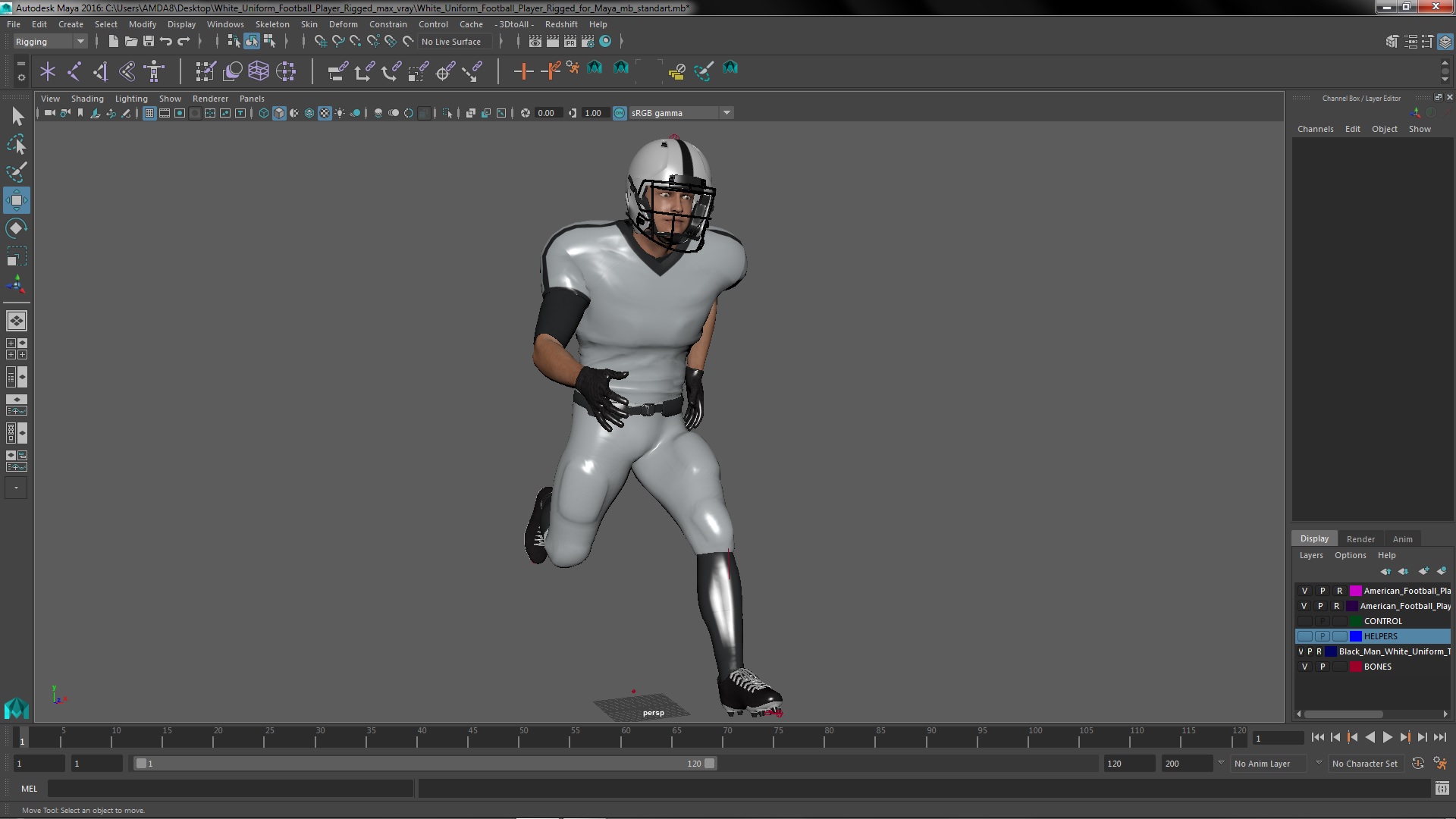 3D model White Uniform Football Player Rigged for Maya