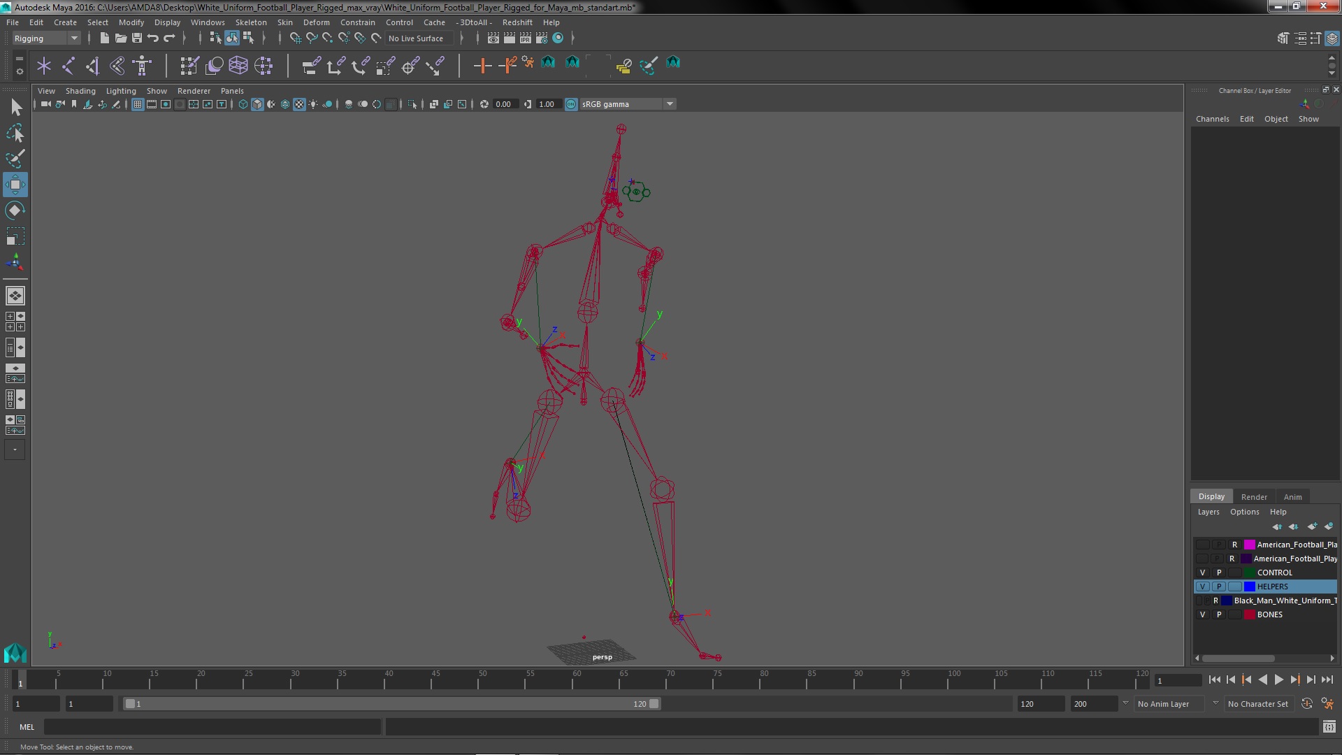 3D model White Uniform Football Player Rigged for Maya