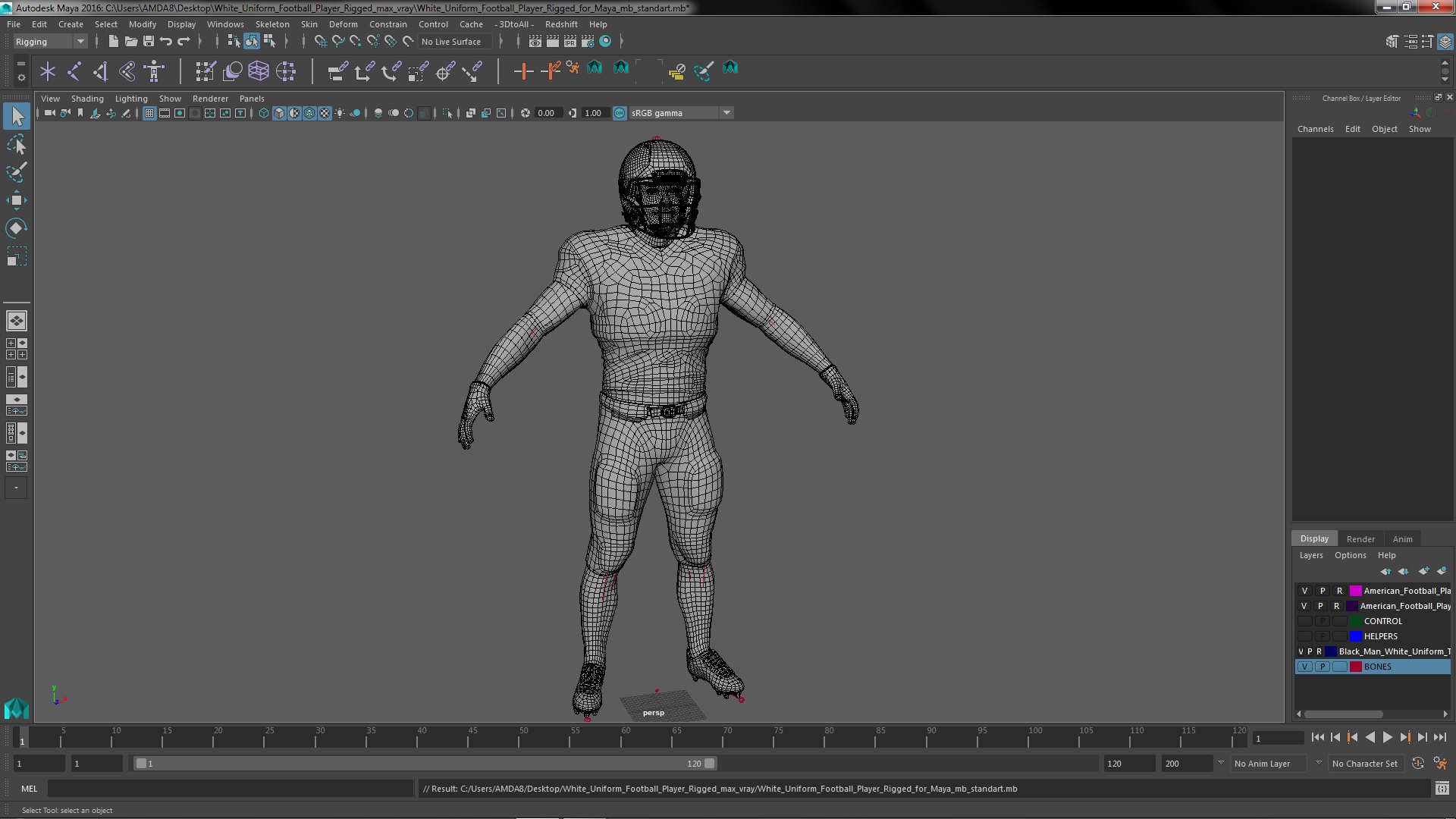 3D model White Uniform Football Player Rigged for Maya