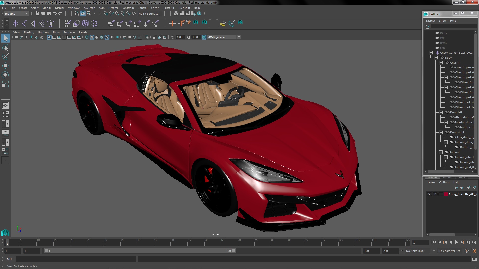 Chevy Corvette Z06 2023 Cabriolet Red 3D