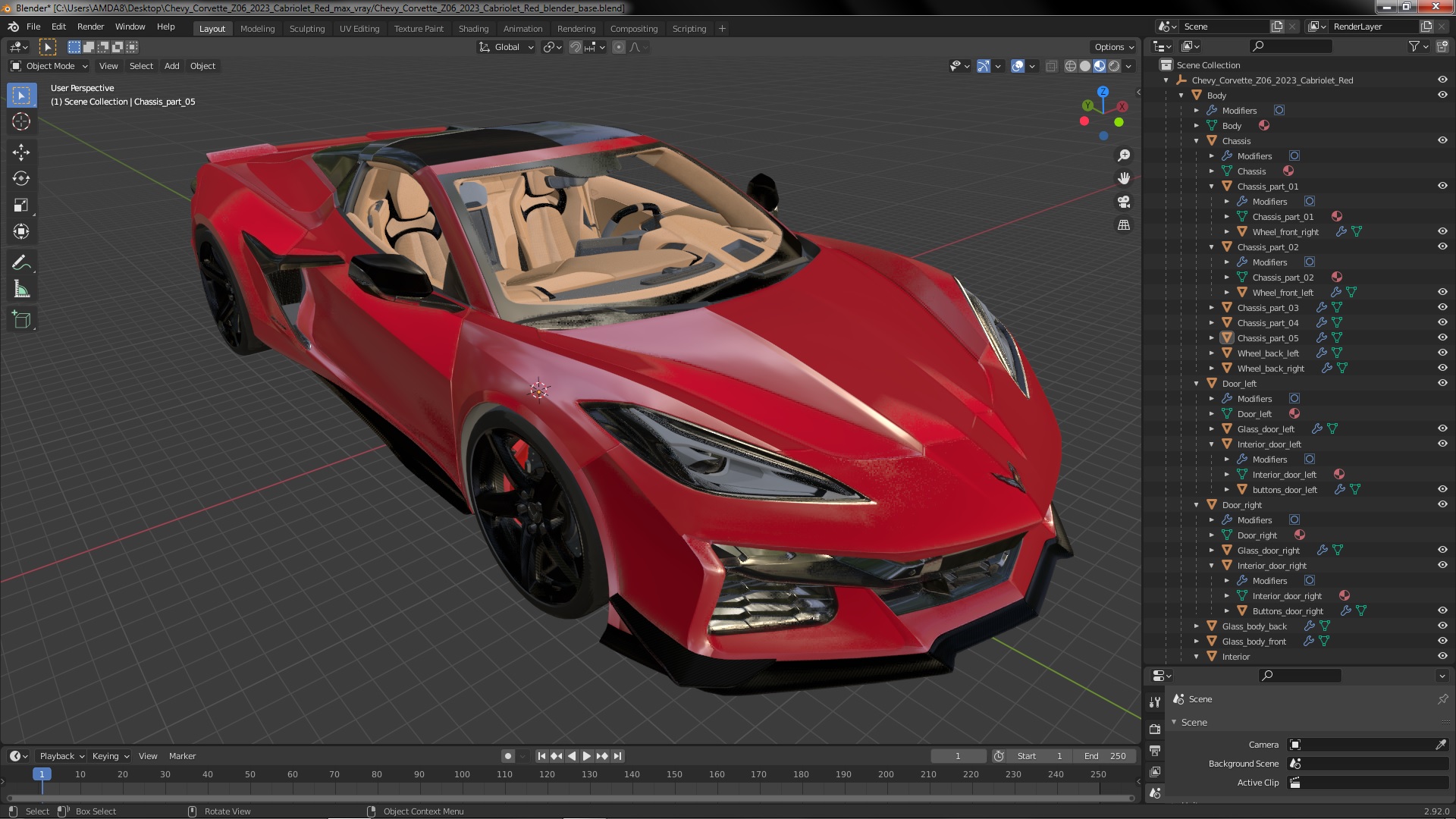 Chevy Corvette Z06 2023 Cabriolet Red 3D