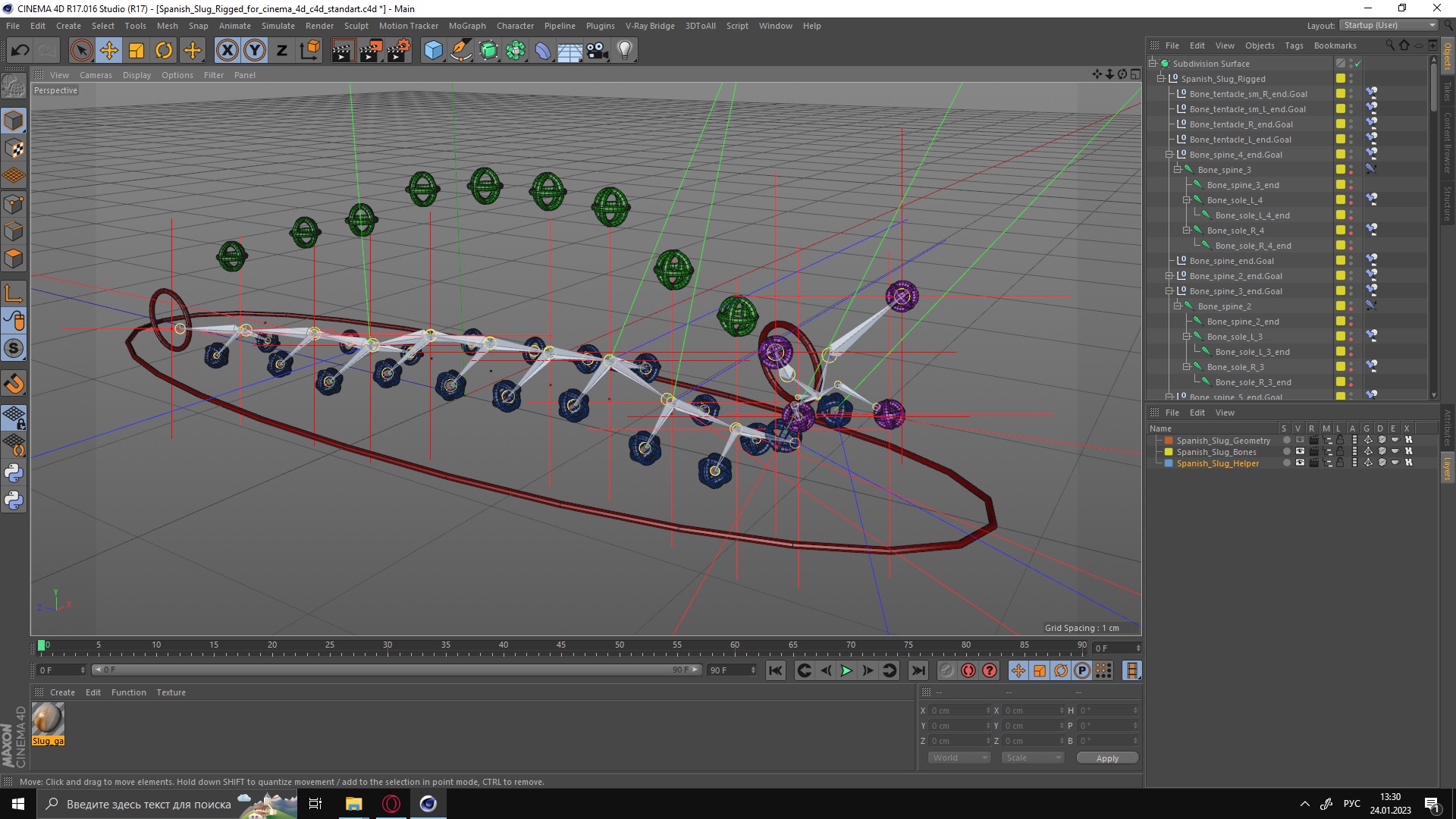 3D Spanish Slug Rigged for Cinema 4D model