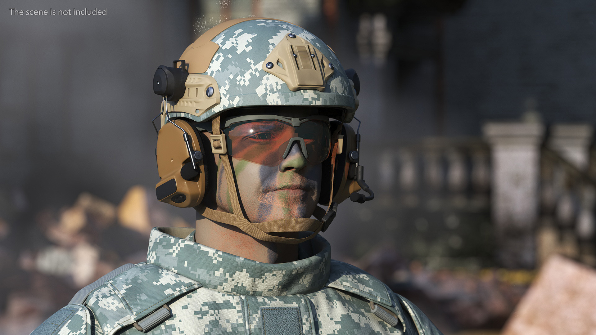 3D model Soldier in Grey Gear and Assault Rifle A-pose