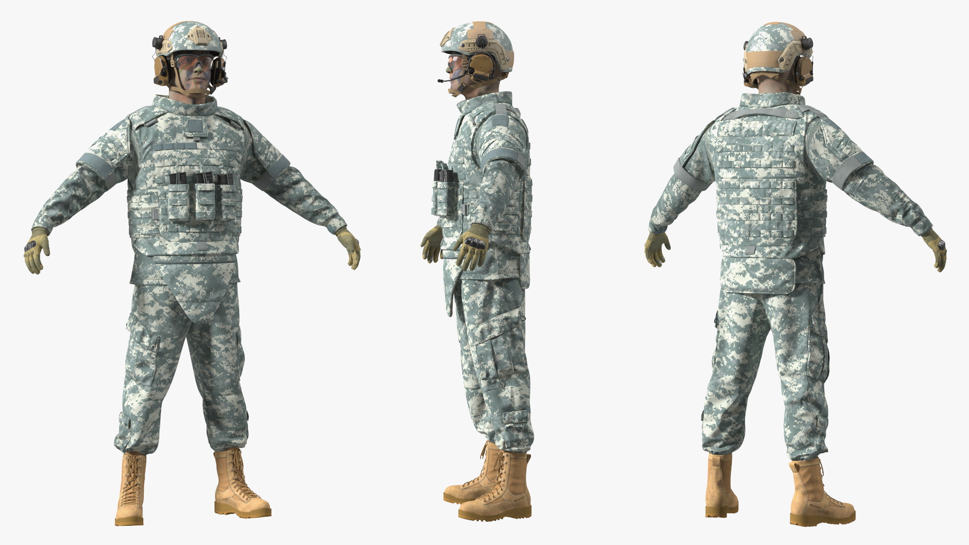 3D model Soldier in Grey Gear and Assault Rifle A-pose