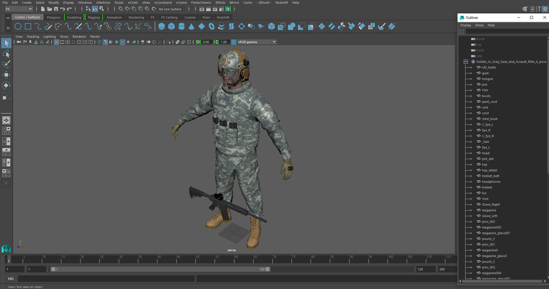 3D model Soldier in Grey Gear and Assault Rifle A-pose