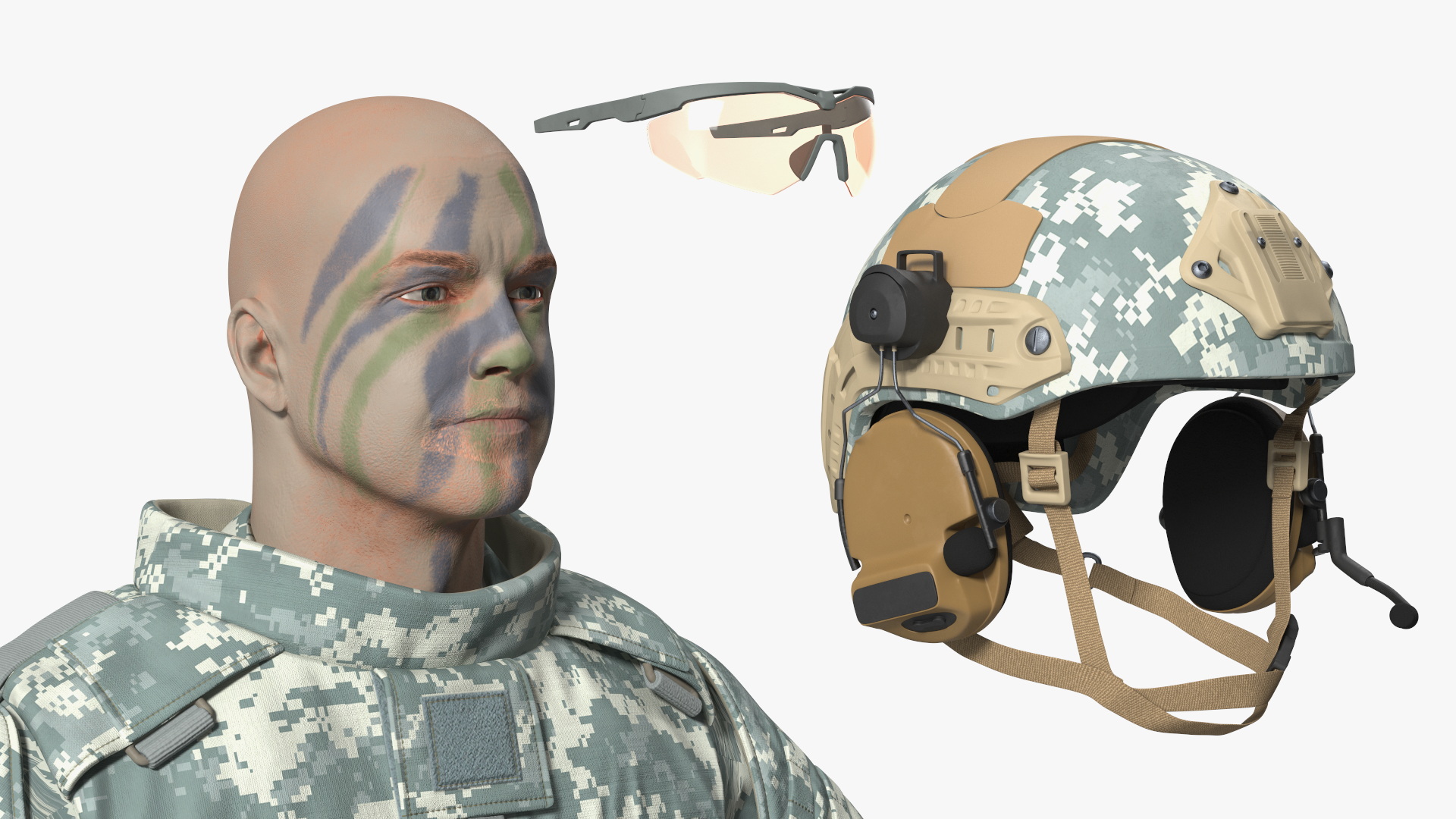 3D model Soldier in Grey Gear and Assault Rifle A-pose
