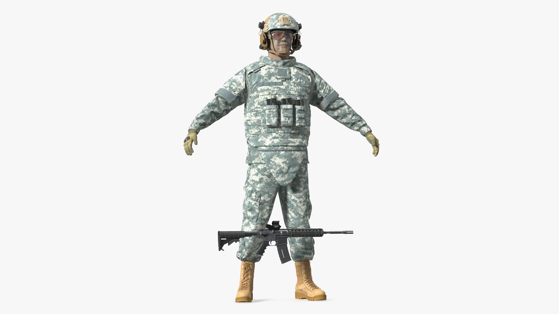3D model Soldier in Grey Gear and Assault Rifle A-pose
