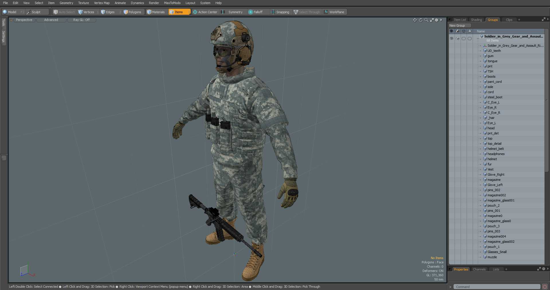 3D model Soldier in Grey Gear and Assault Rifle A-pose