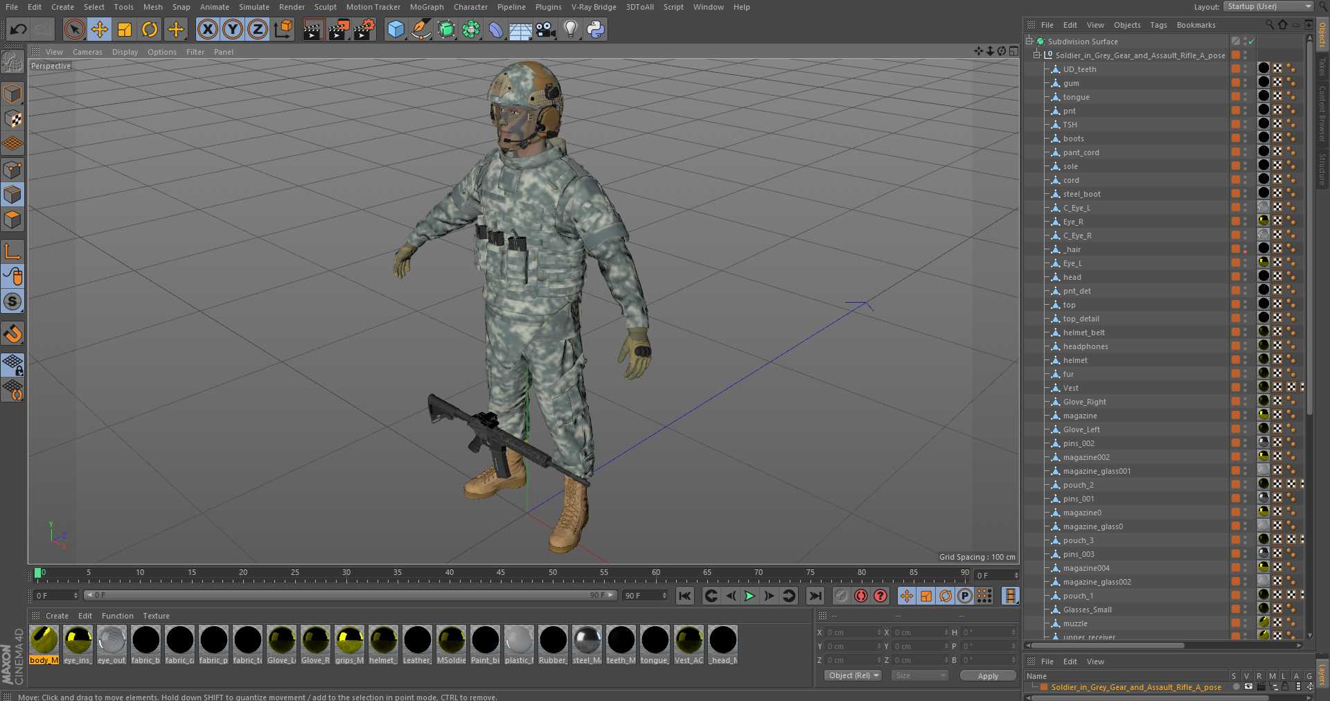 3D model Soldier in Grey Gear and Assault Rifle A-pose